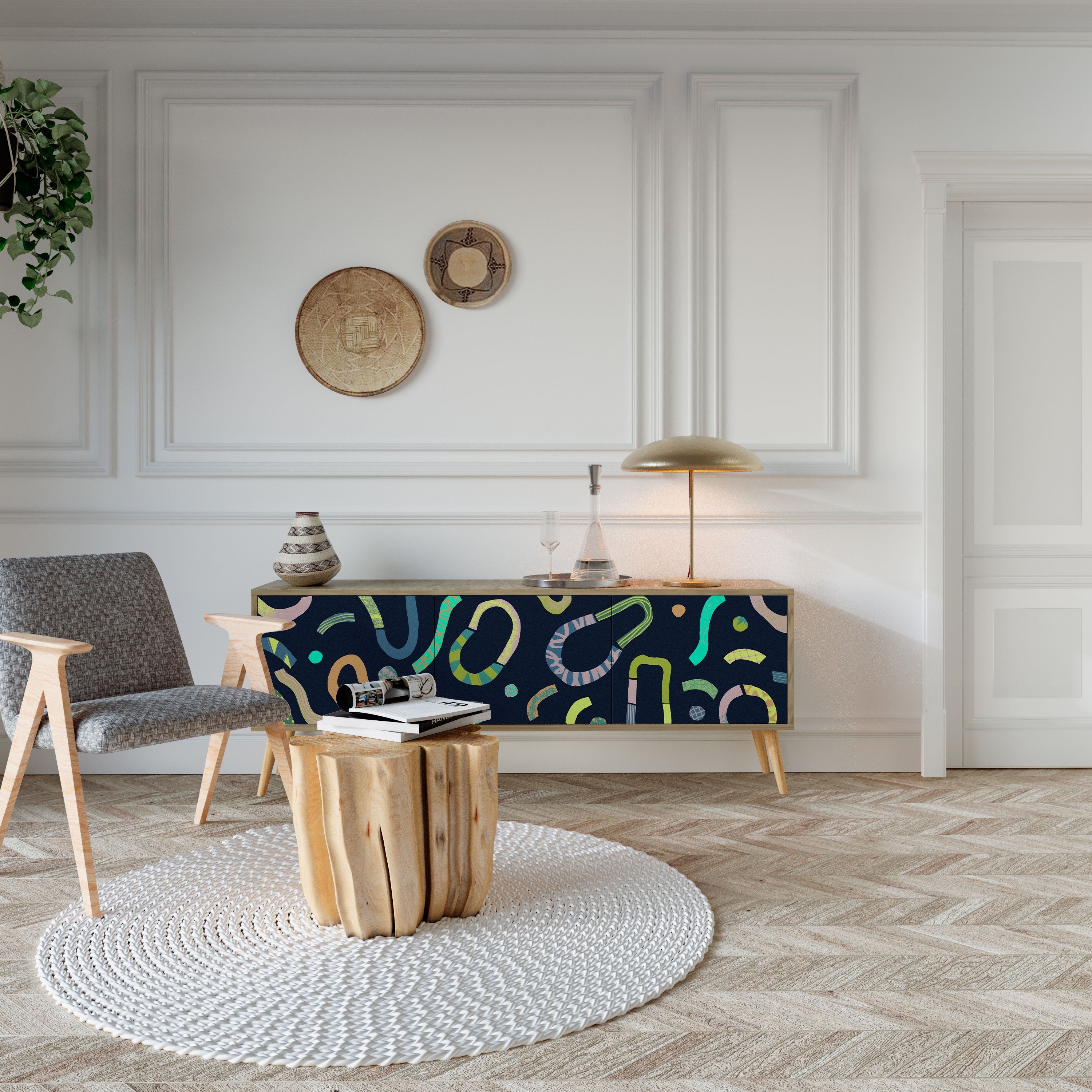 CONTRAST DANCE TV-Lowboard mit 3 Türen in Eiche-Optik