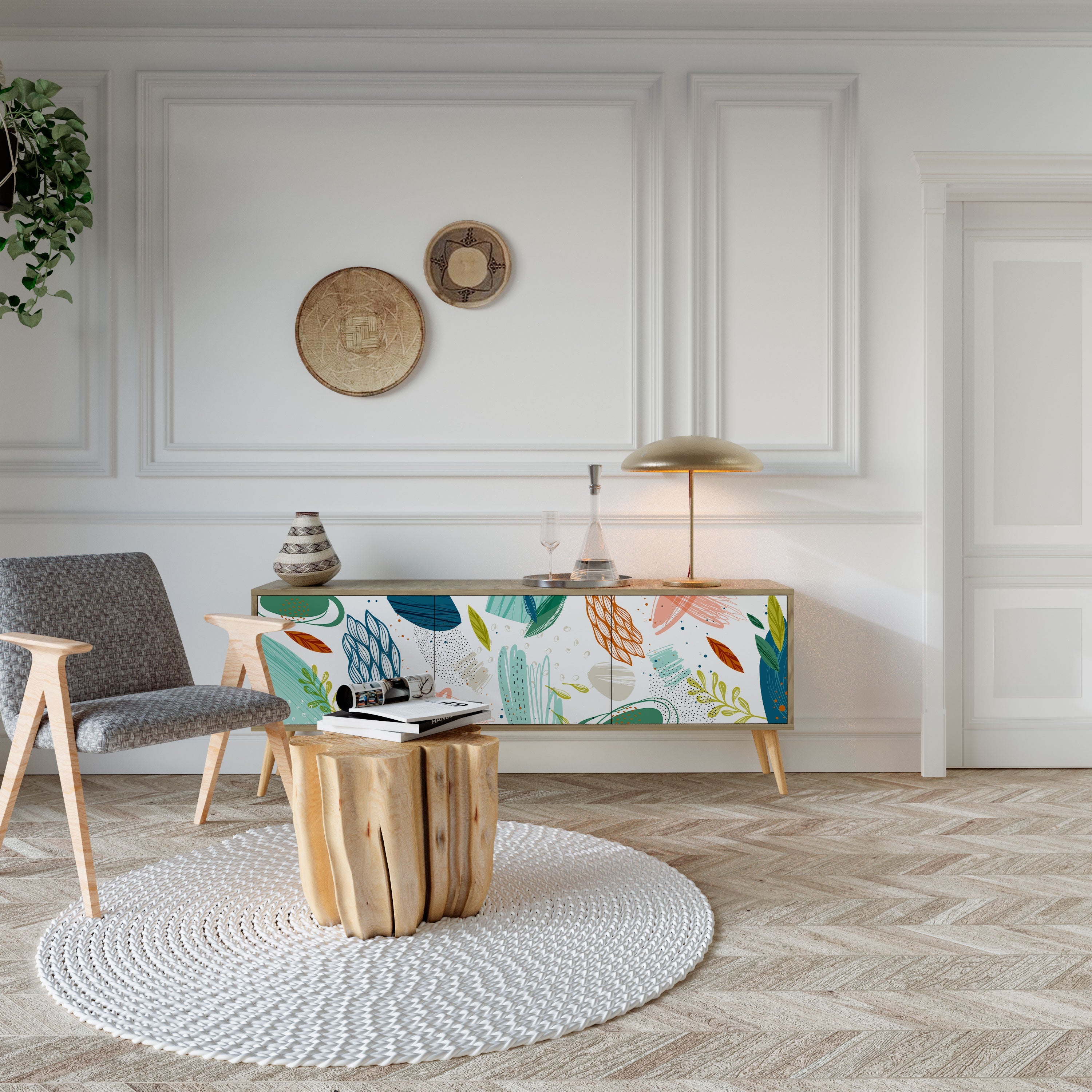 BOTANICAL HURRICANE TV-Lowboard mit 3 Türen in Eiche-Optik