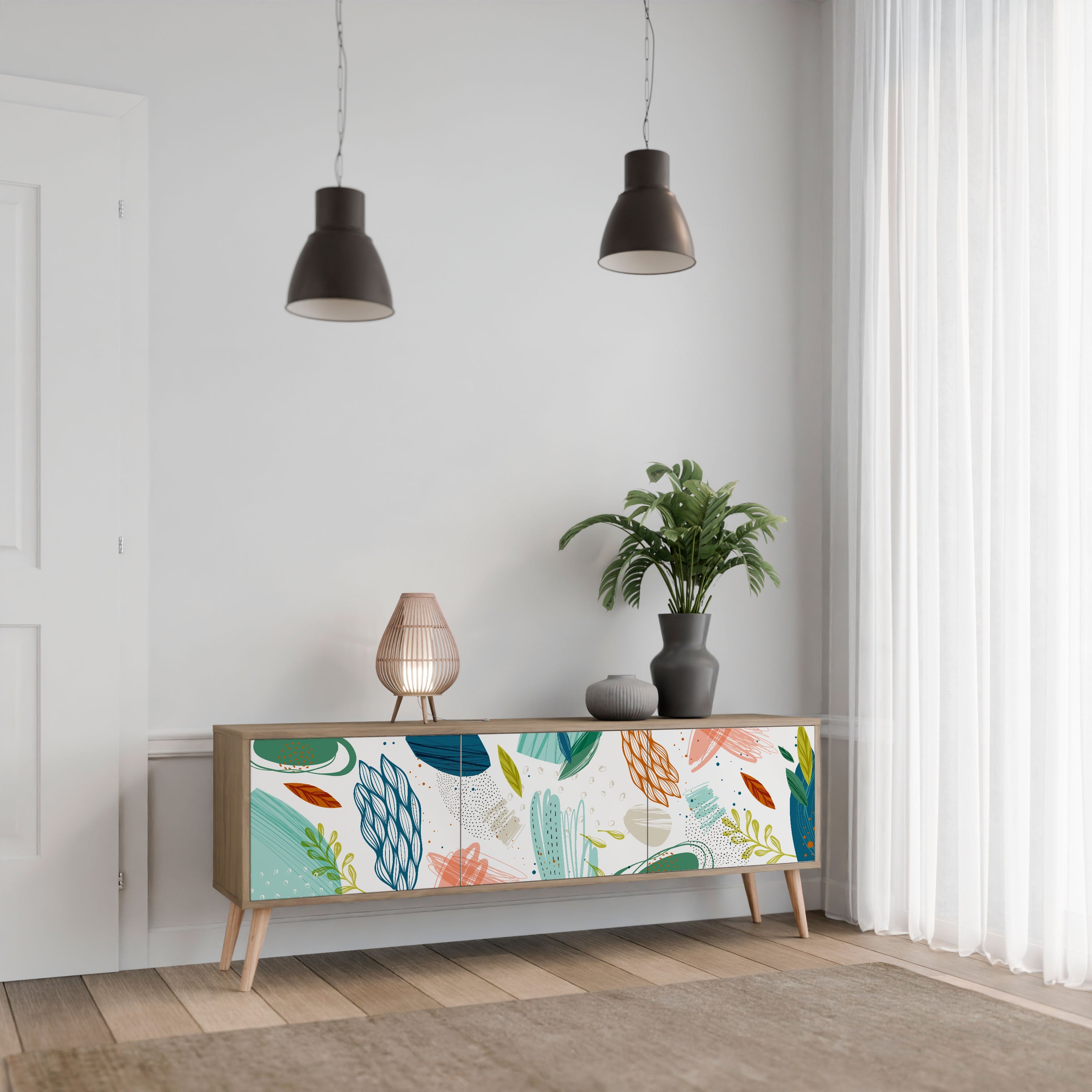 BOTANICAL HURRICANE TV-Lowboard mit 3 Türen in Eiche-Optik