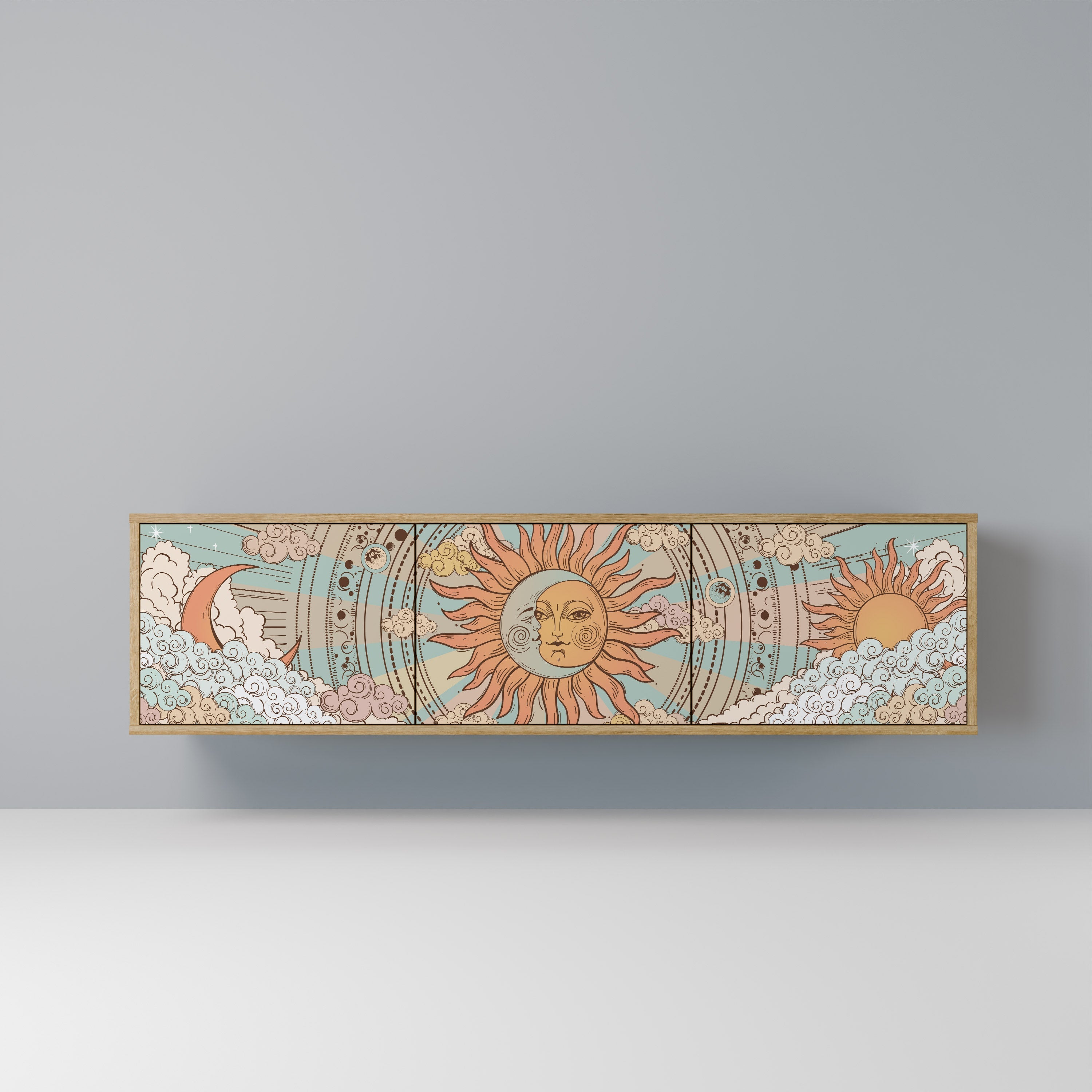 MYSTICAL STRUCTURE TV-Lowboard mit 3 Türen in Eiche-Optik