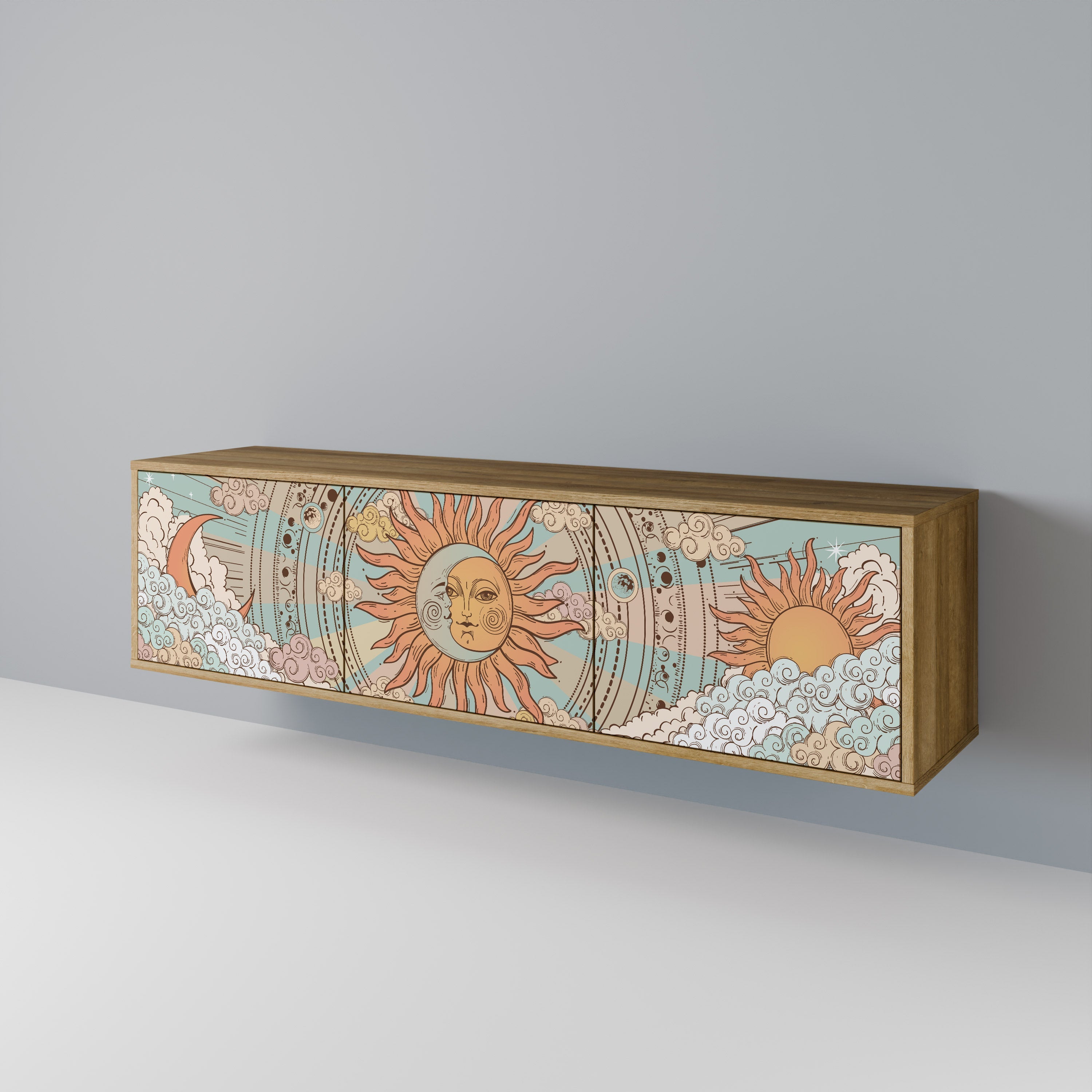 MYSTICAL STRUCTURE TV-Lowboard mit 3 Türen in Eiche-Optik