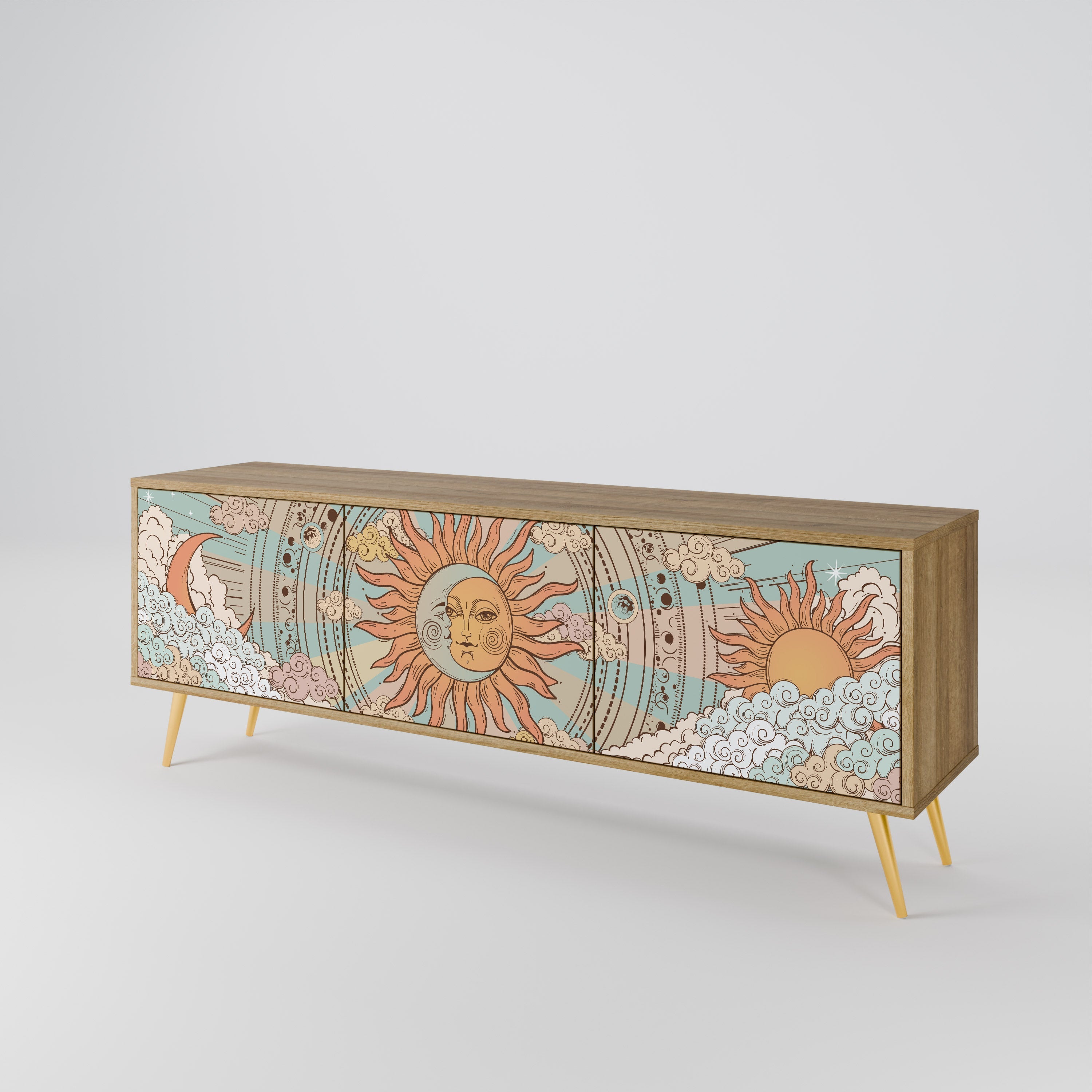 MYSTICAL STRUCTURE TV-Lowboard mit 3 Türen in Eiche-Optik