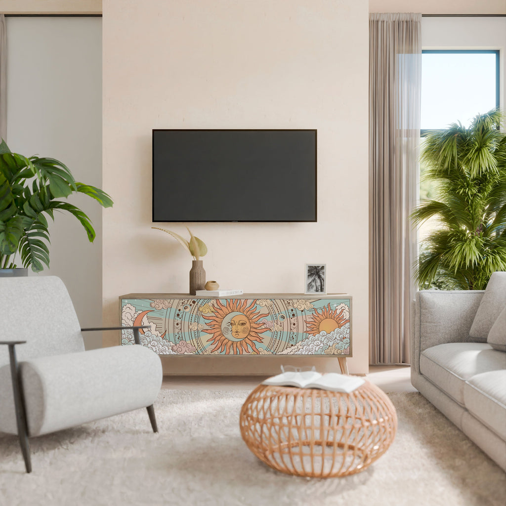 MYSTICAL STRUCTURE TV-Lowboard mit 3 Türen in Eiche-Optik