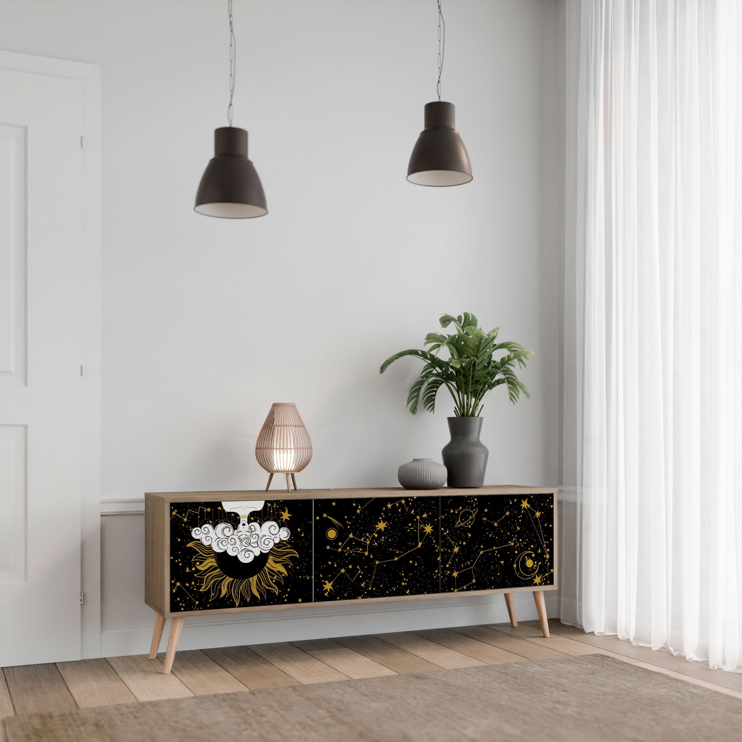 STELLAR CONSTELLATIONS TV-Lowboard mit 3 Türen in Eiche-Optik