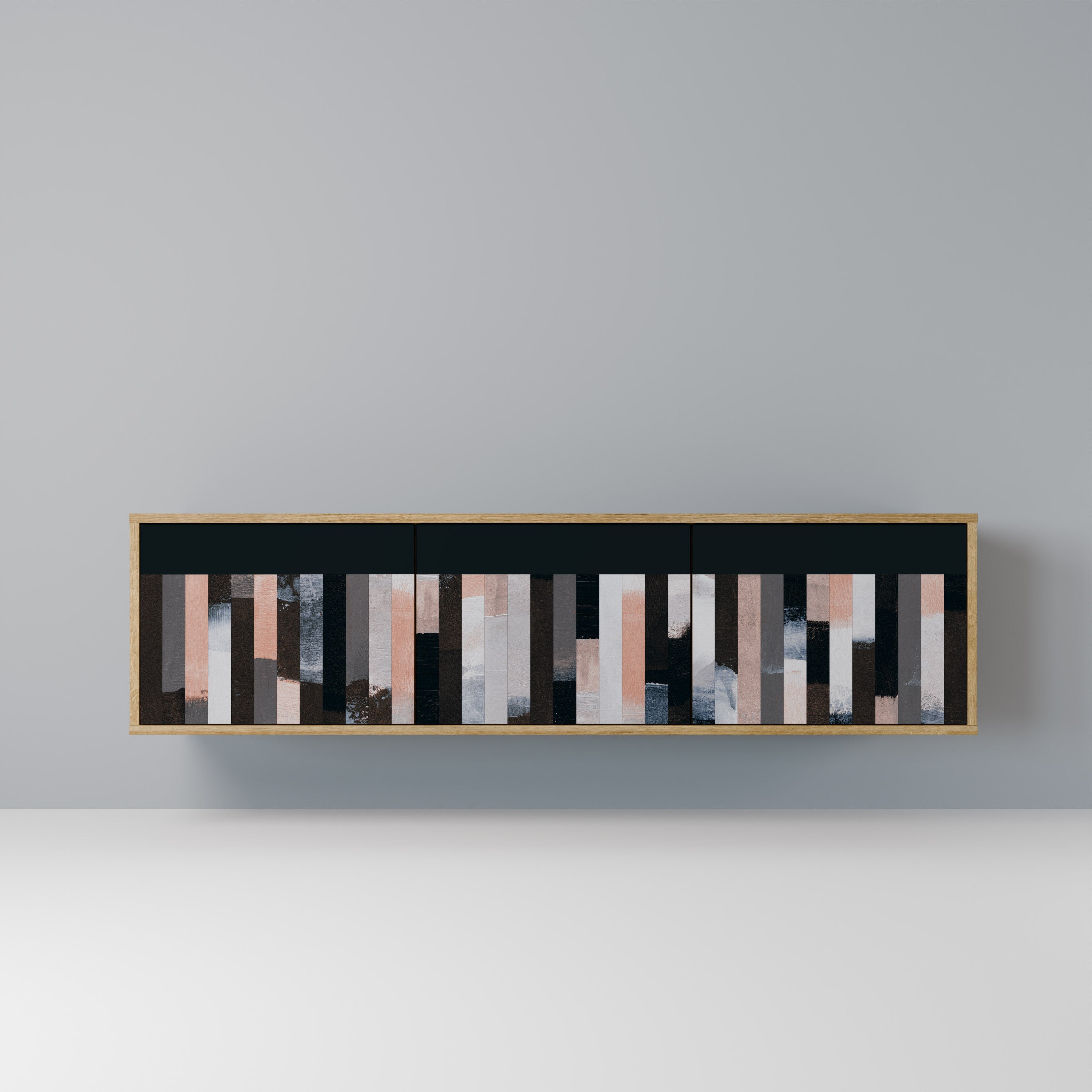 COLLAGE OF RECTANGLES TV-Lowboard mit 3 Türen in Eiche-Optik