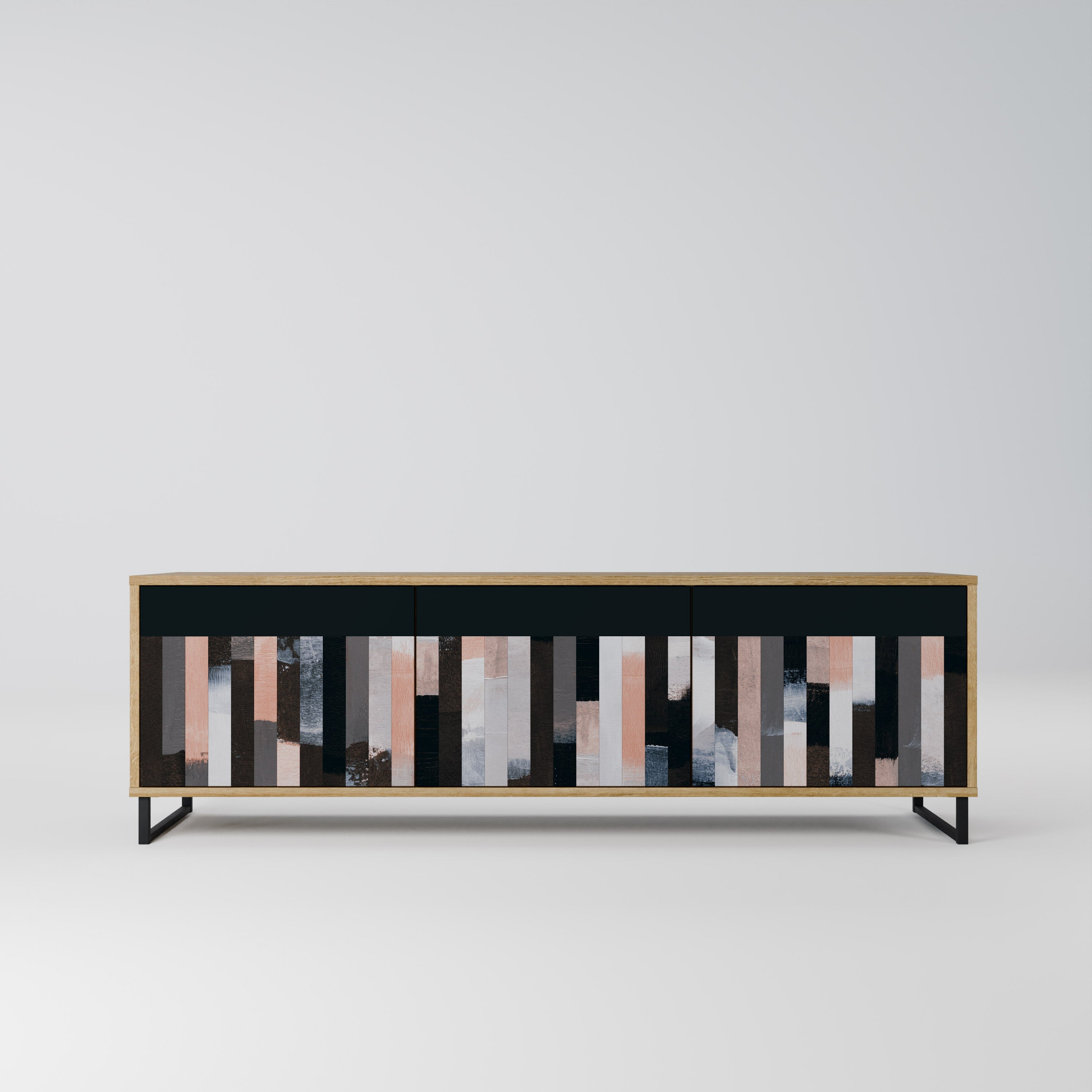 COLLAGE OF RECTANGLES TV-Lowboard mit 3 Türen in Eiche-Optik