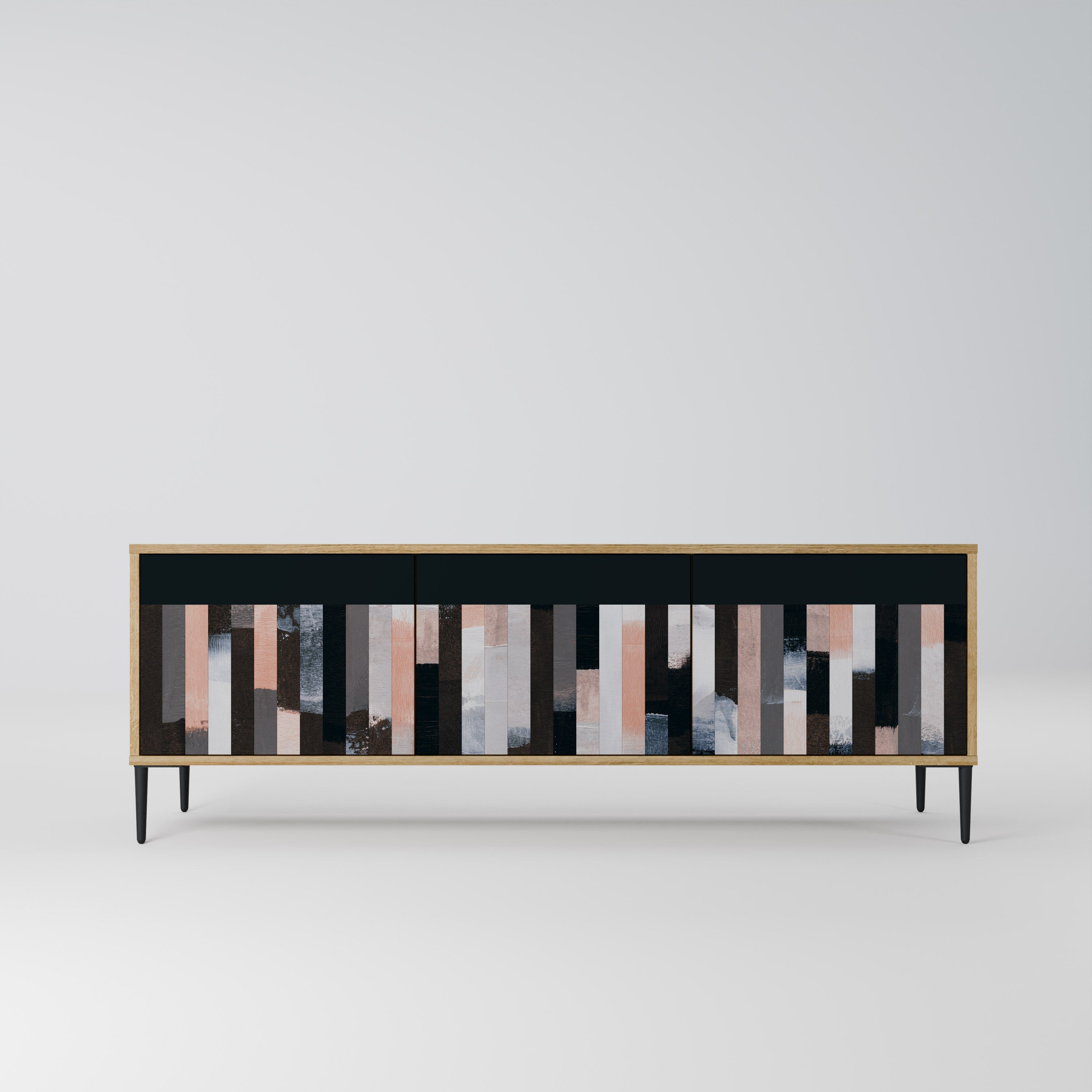 COLLAGE OF RECTANGLES TV-Lowboard mit 3 Türen in Eiche-Optik
