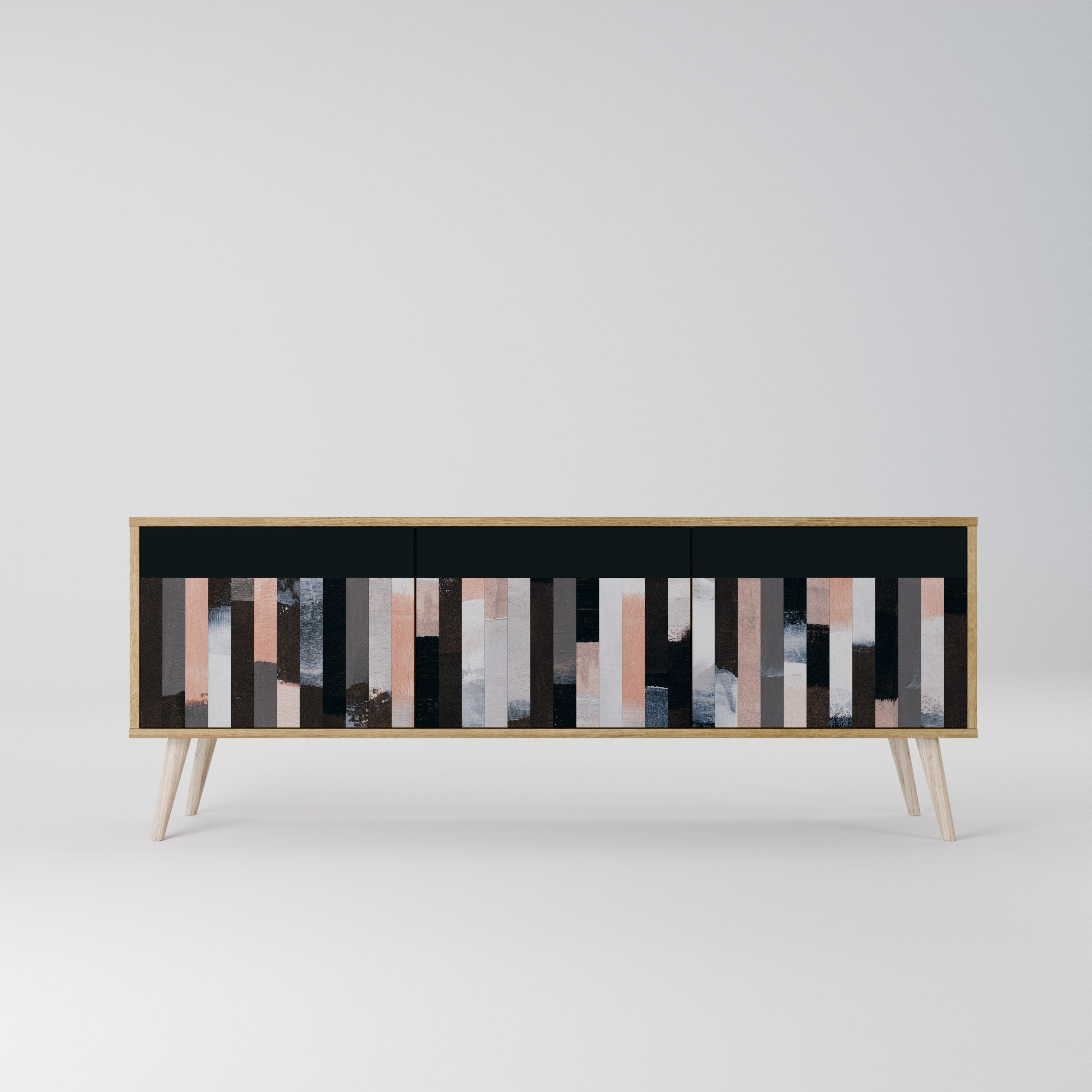COLLAGE OF RECTANGLES TV-Lowboard mit 3 Türen in Eiche-Optik