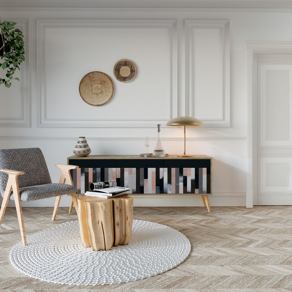 COLLAGE OF RECTANGLES TV-Lowboard mit 3 Türen in Eiche-Optik