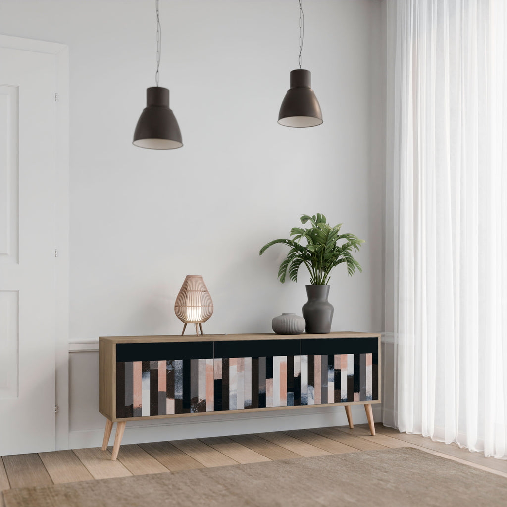 COLLAGE OF RECTANGLES TV-Lowboard mit 3 Türen in Eiche-Optik