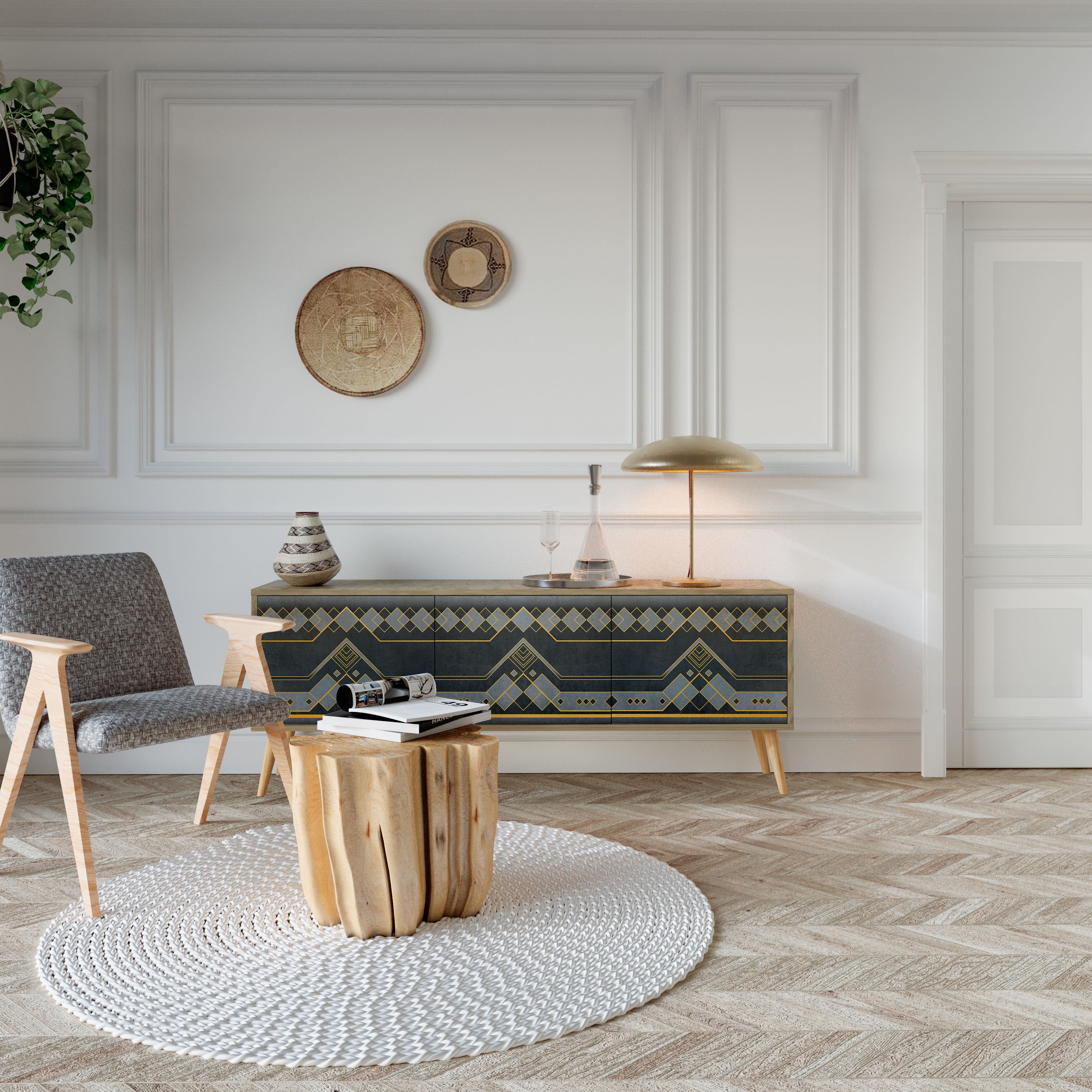 ROYAL ORDINARINESS TV-Lowboard mit 3 Türen in Eiche-Optik