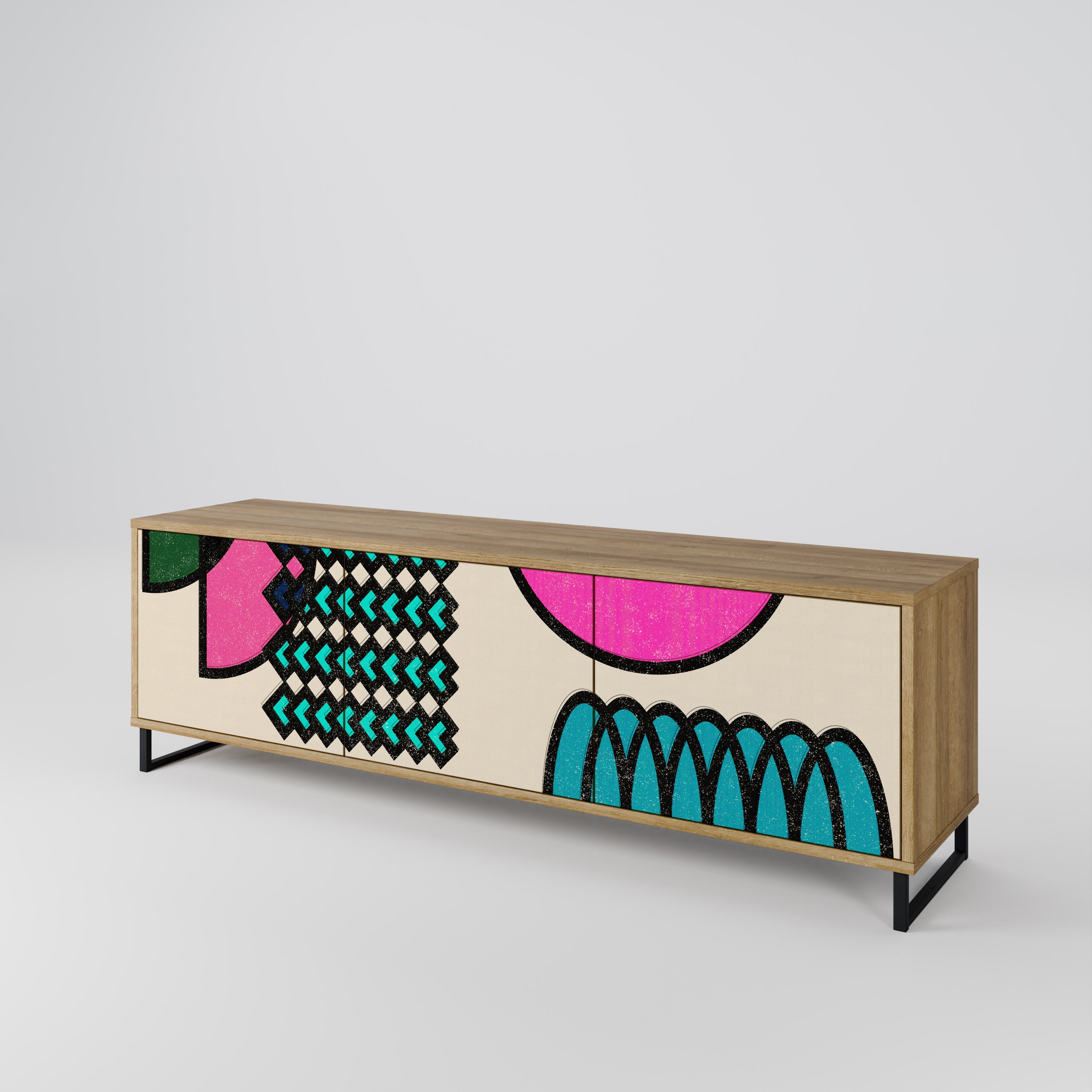 GEOMETRIC RHAPSODY TV-Lowboard mit 3 Türen in Eiche-Optik