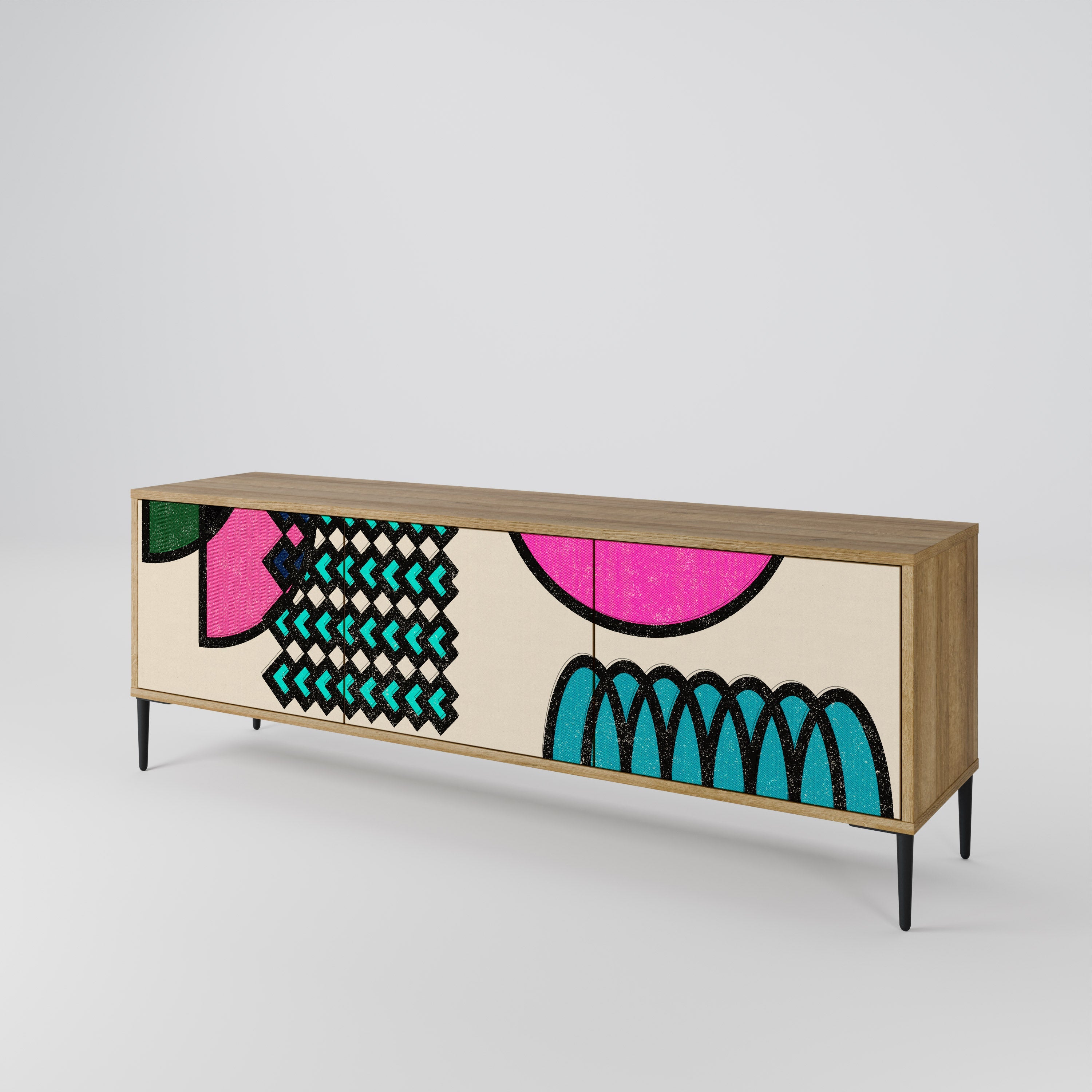 GEOMETRIC RHAPSODY TV-Lowboard mit 3 Türen in Eiche-Optik