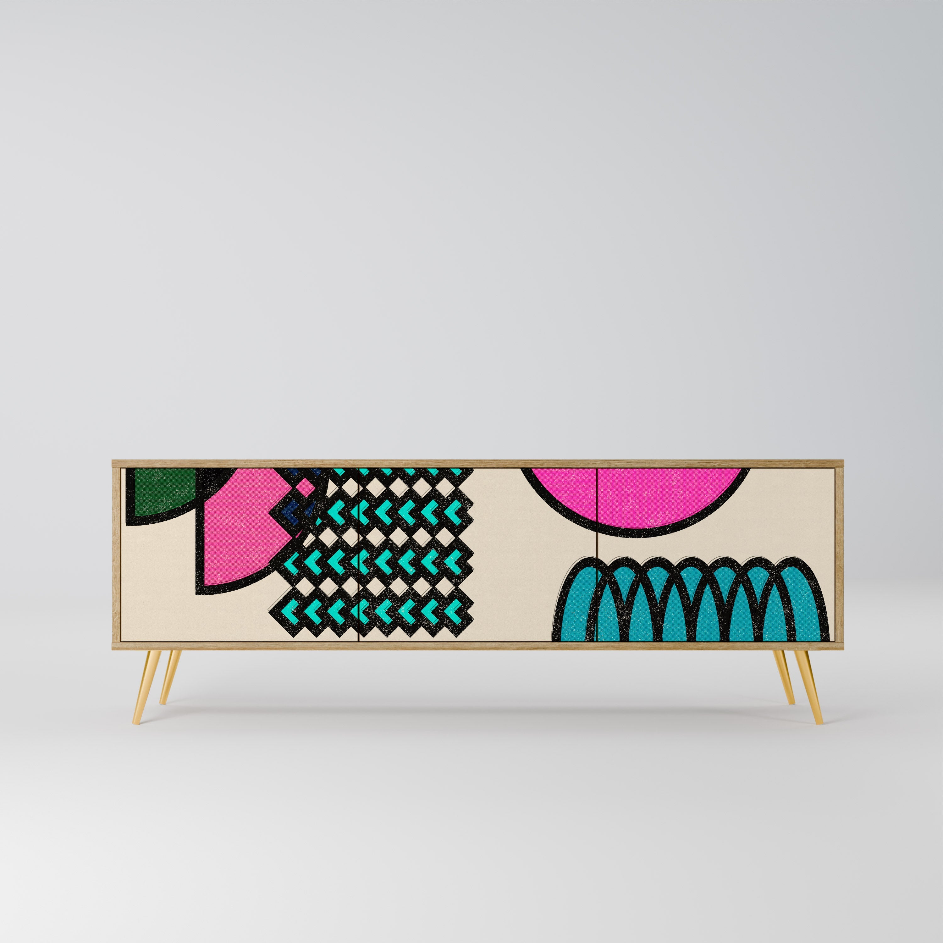 GEOMETRIC RHAPSODY TV-Lowboard mit 3 Türen in Eiche-Optik