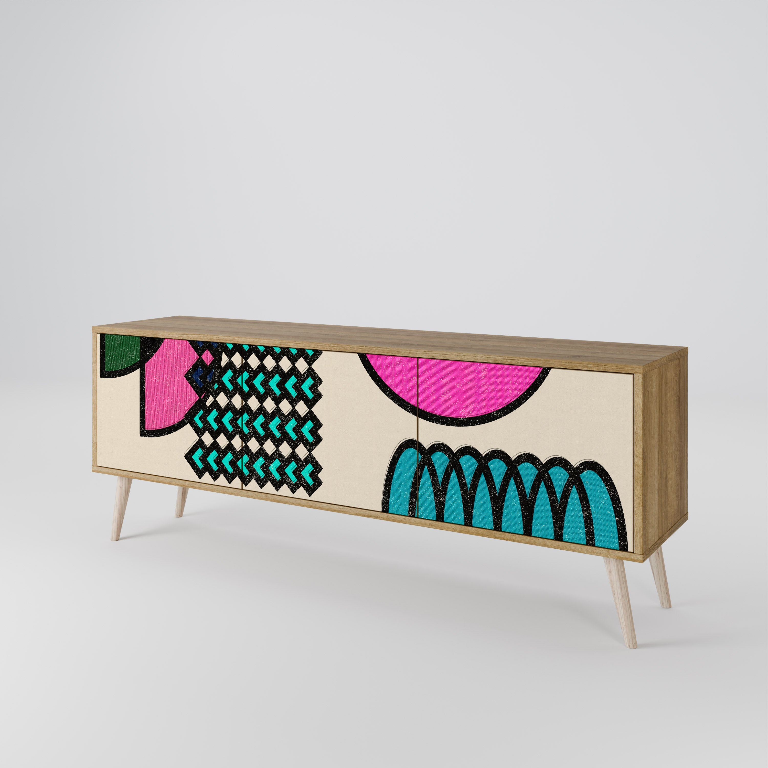 GEOMETRIC RHAPSODY TV-Lowboard mit 3 Türen in Eiche-Optik