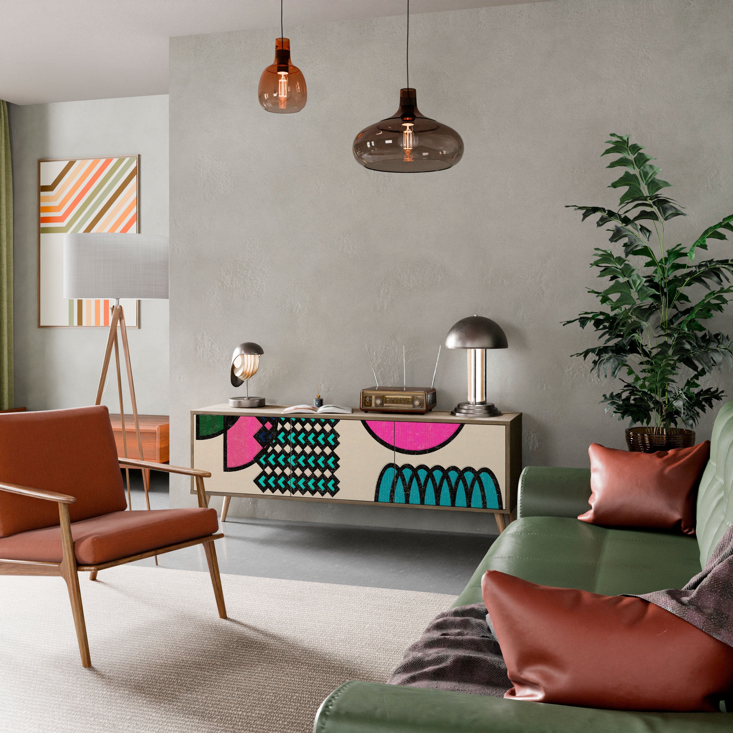 GEOMETRIC RHAPSODY TV-Lowboard mit 3 Türen in Eiche-Optik