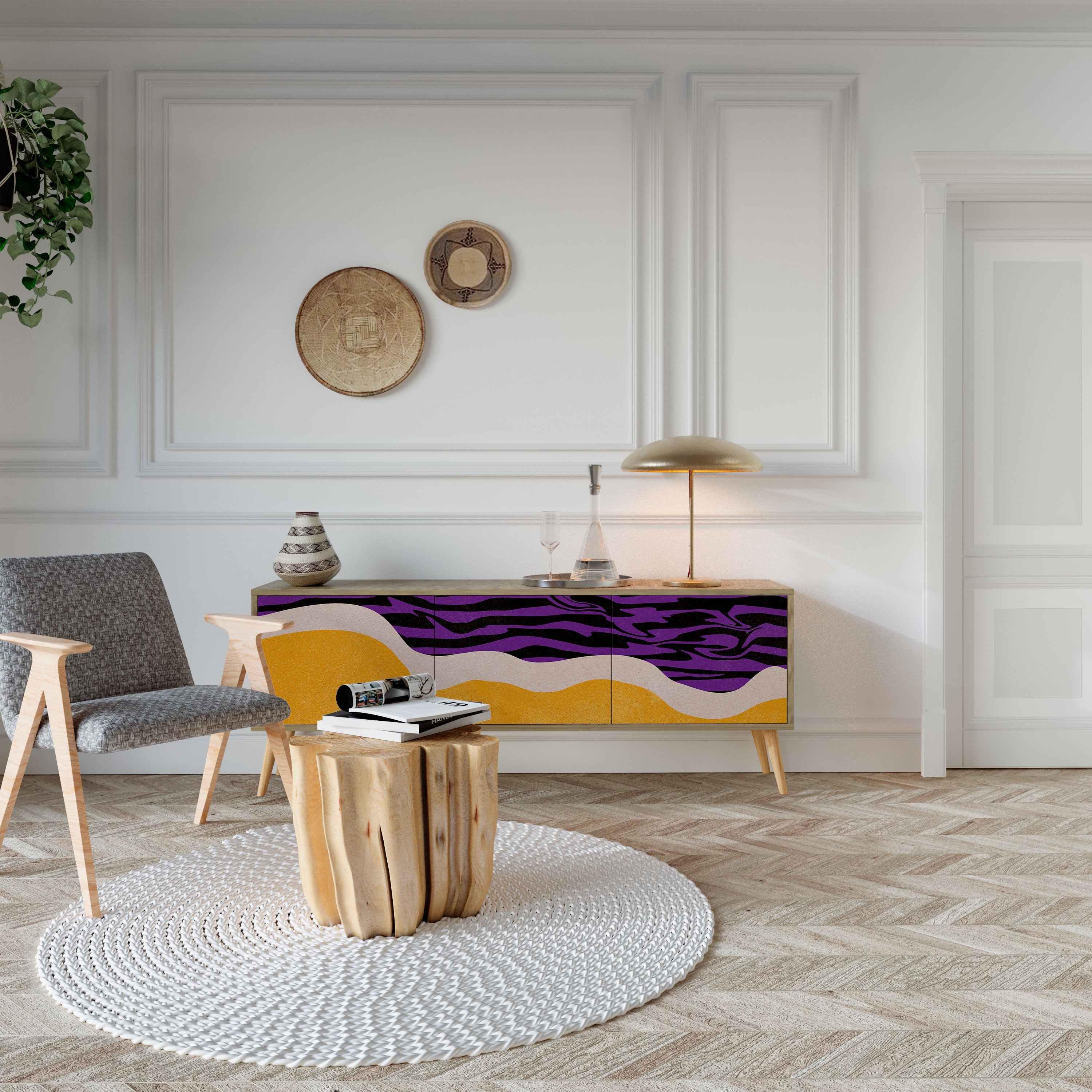 INDEPENDENT BORDER TV-Lowboard mit 3 Türen in Eiche-Optik