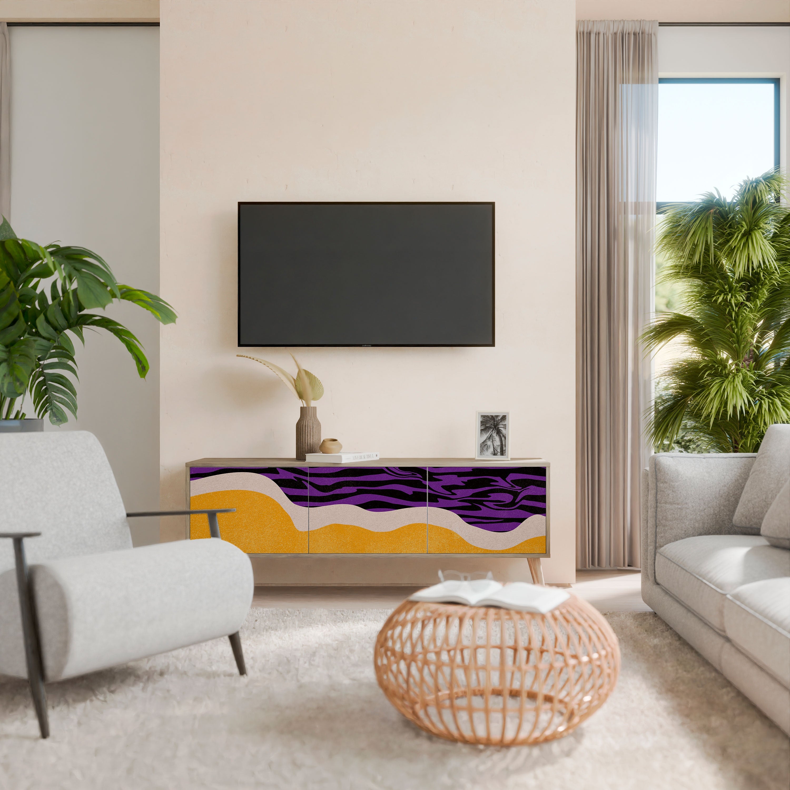 INDEPENDENT BORDER TV-Lowboard mit 3 Türen in Eiche-Optik