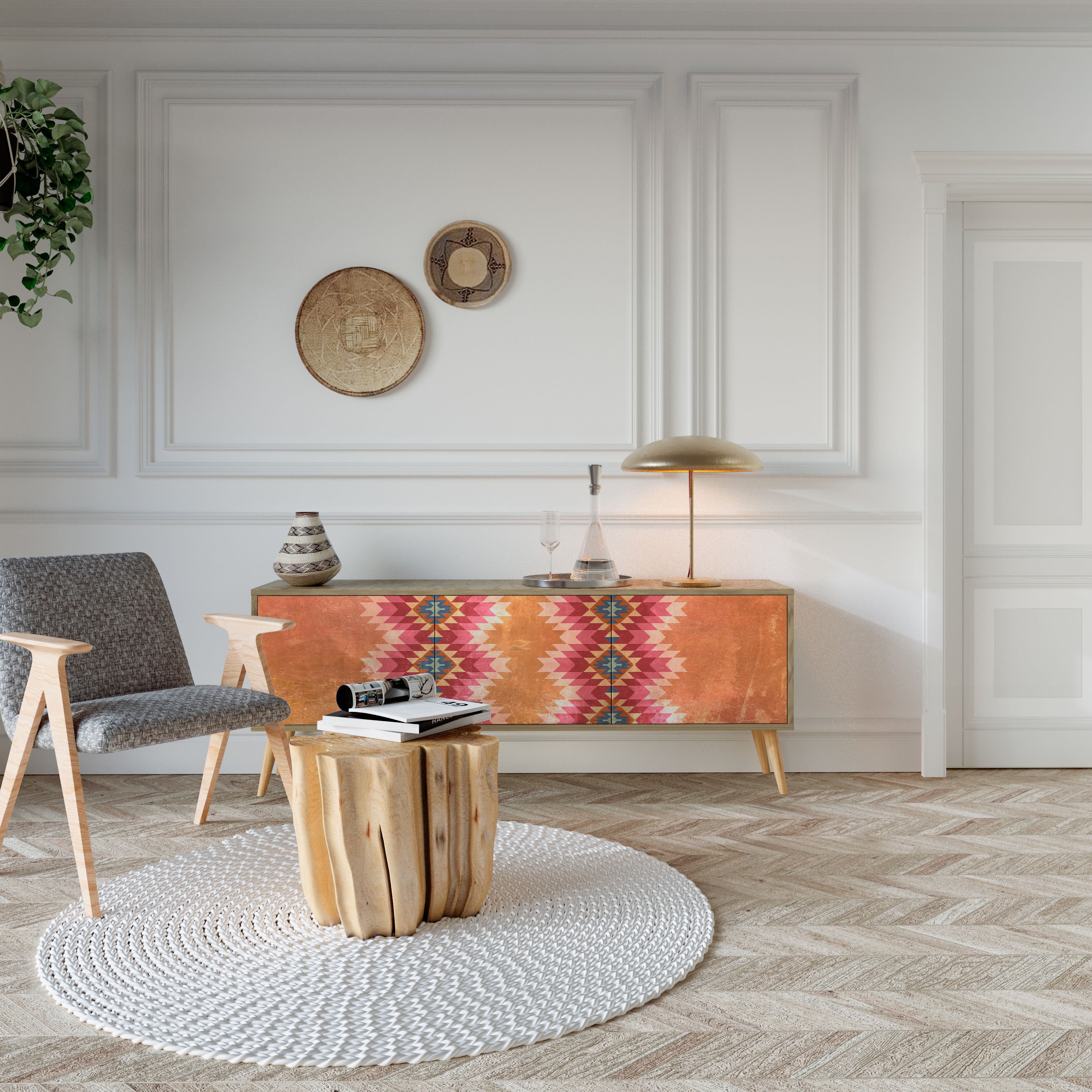 INDIAN FOLK TV-Lowboard mit 3 Türen in Eiche-Optik