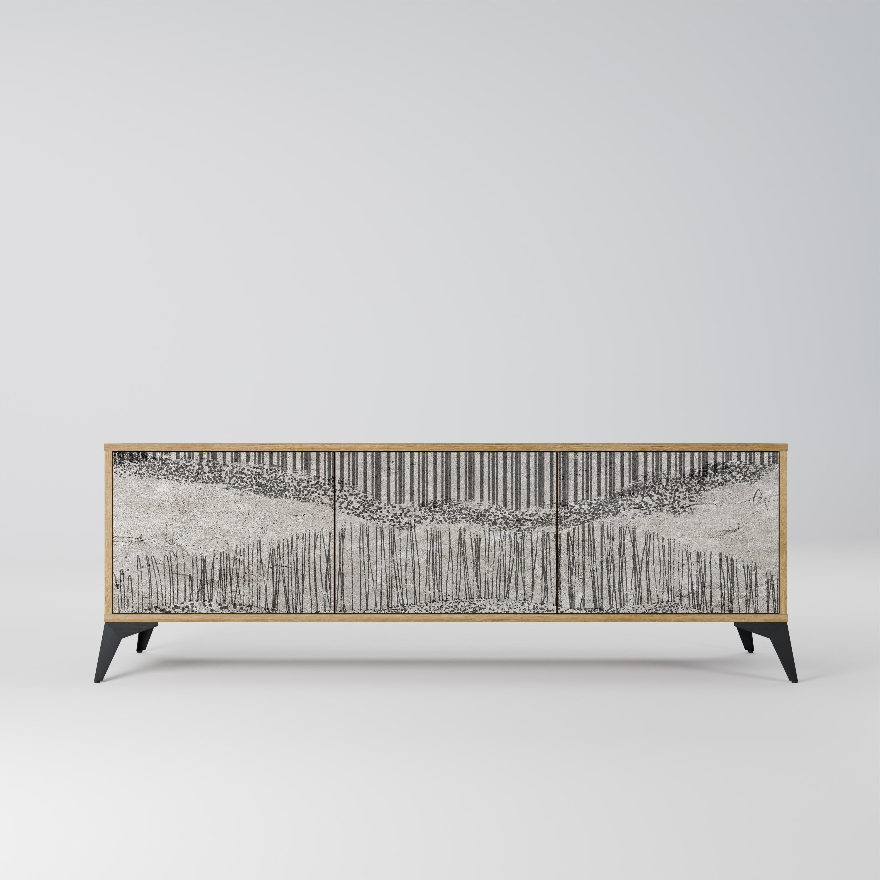 GRAIN LINES TV-Lowboard mit 3 Türen in Eiche-Optik