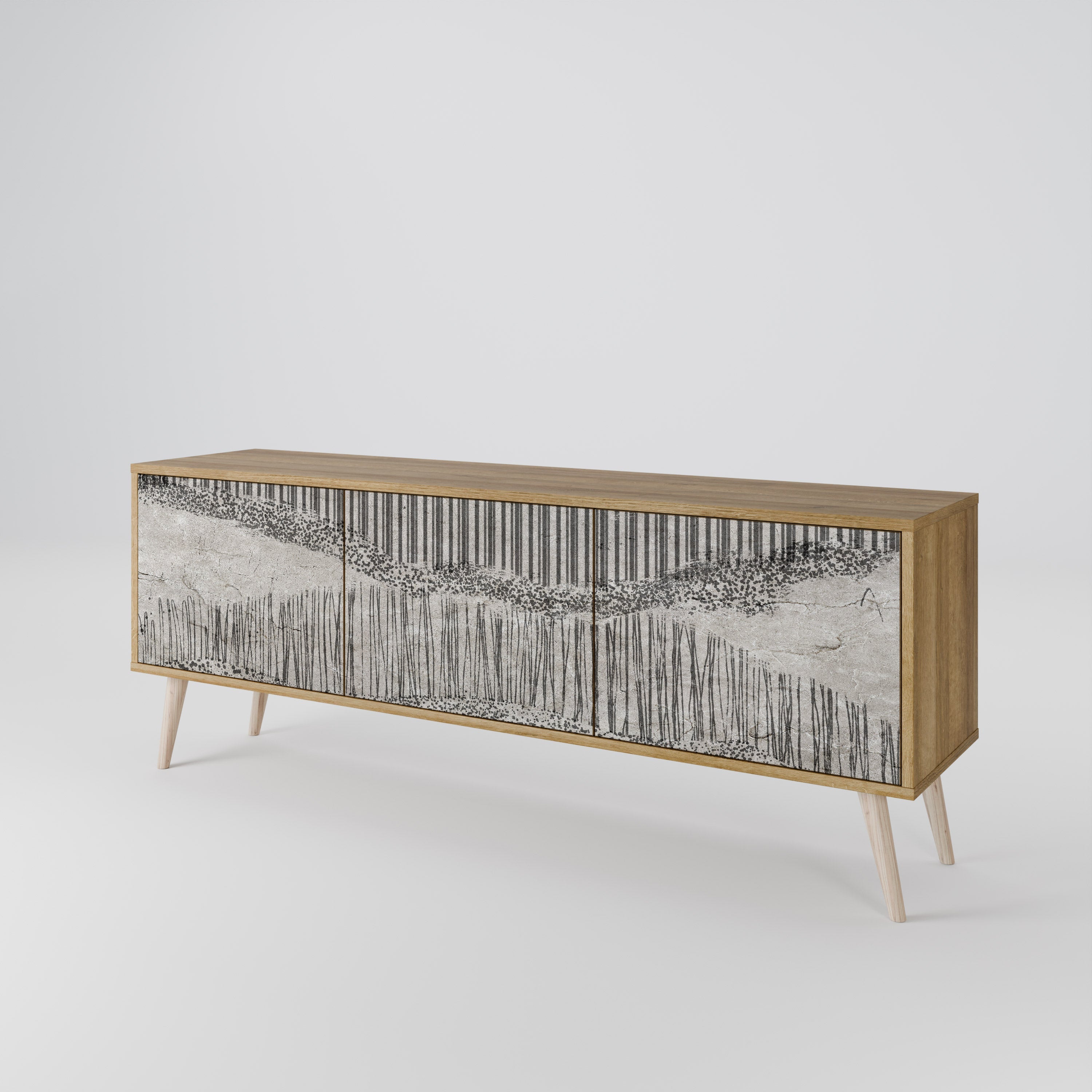 GRAIN LINES TV-Lowboard mit 3 Türen in Eiche-Optik