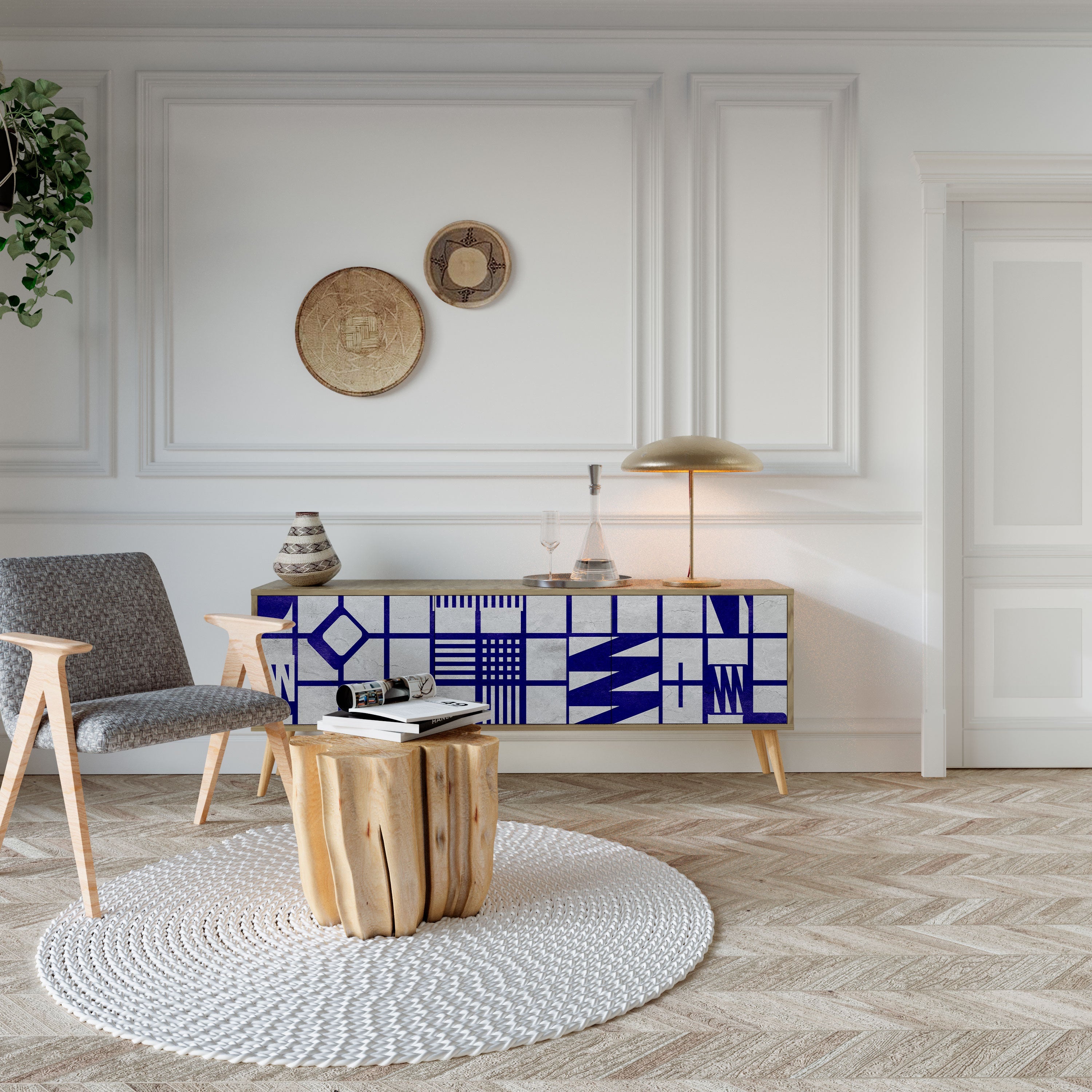 THE RIGHT PLACES TV-Lowboard mit 3 Türen in Eiche-Optik