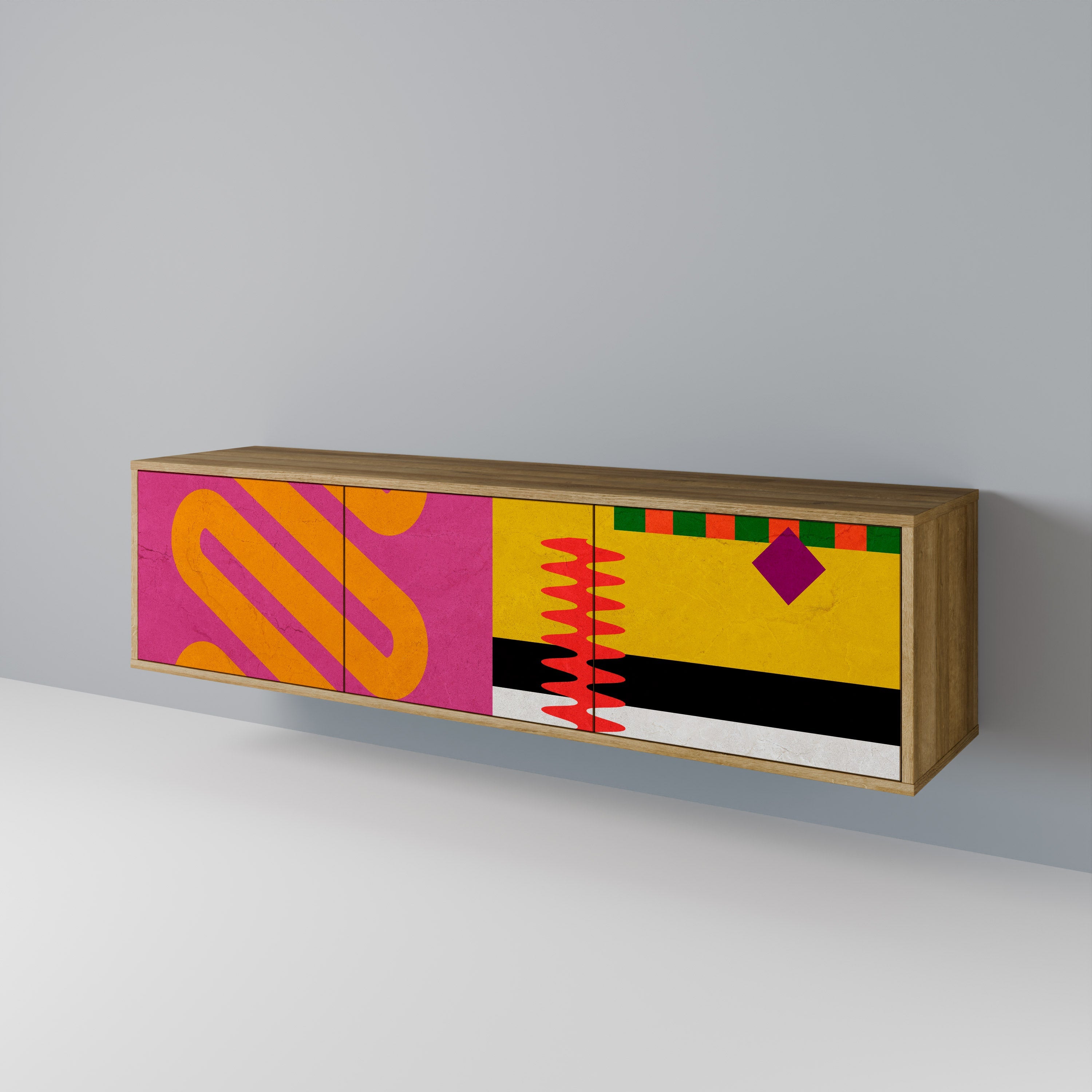 VIVID ART 3-Door TV Stand in Oak Effect