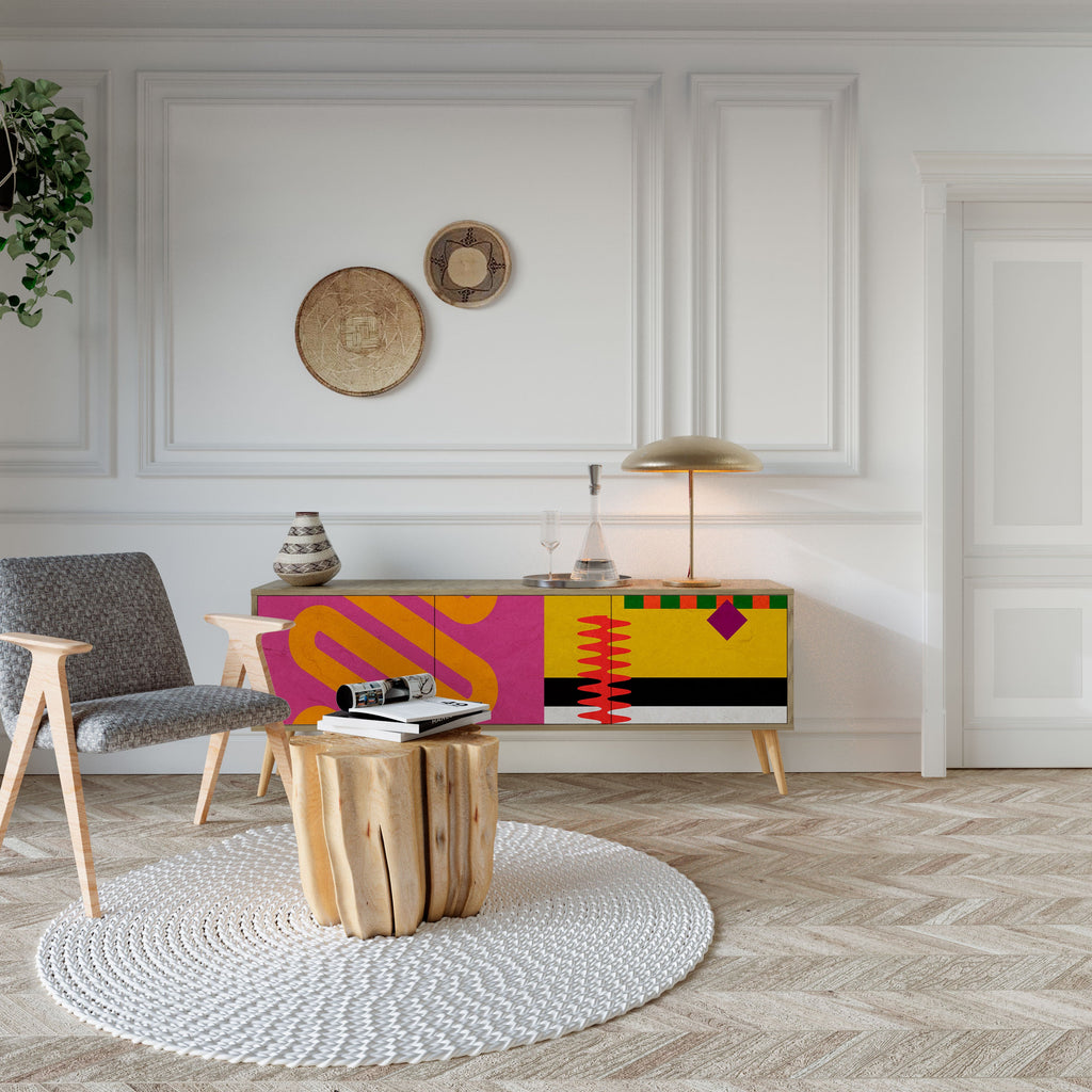 VIVID ART 3-Door TV Stand in Oak Effect