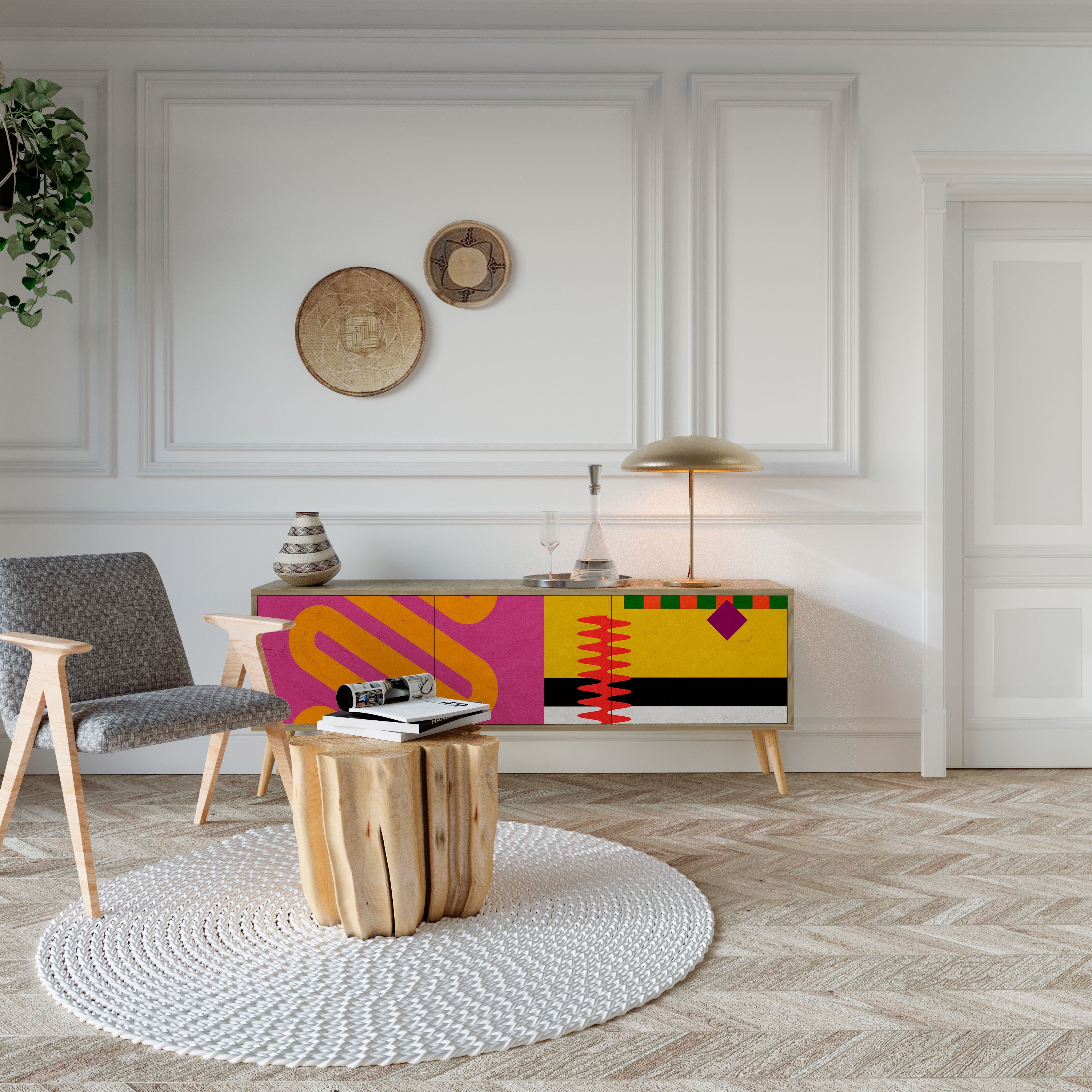 VIVID ART TV-Lowboard mit 3 Türen in Eiche-Optik