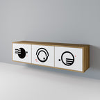 BLACK AND WHITE COMBINATION 3-Door TV Stand in Oak Effect