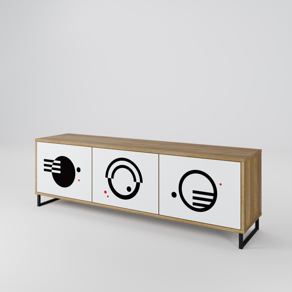 BLACK AND WHITE COMBINATION 3-Door TV Stand in Oak Effect