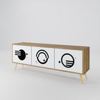 BLACK AND WHITE COMBINATION 3-Door TV Stand in Oak Effect