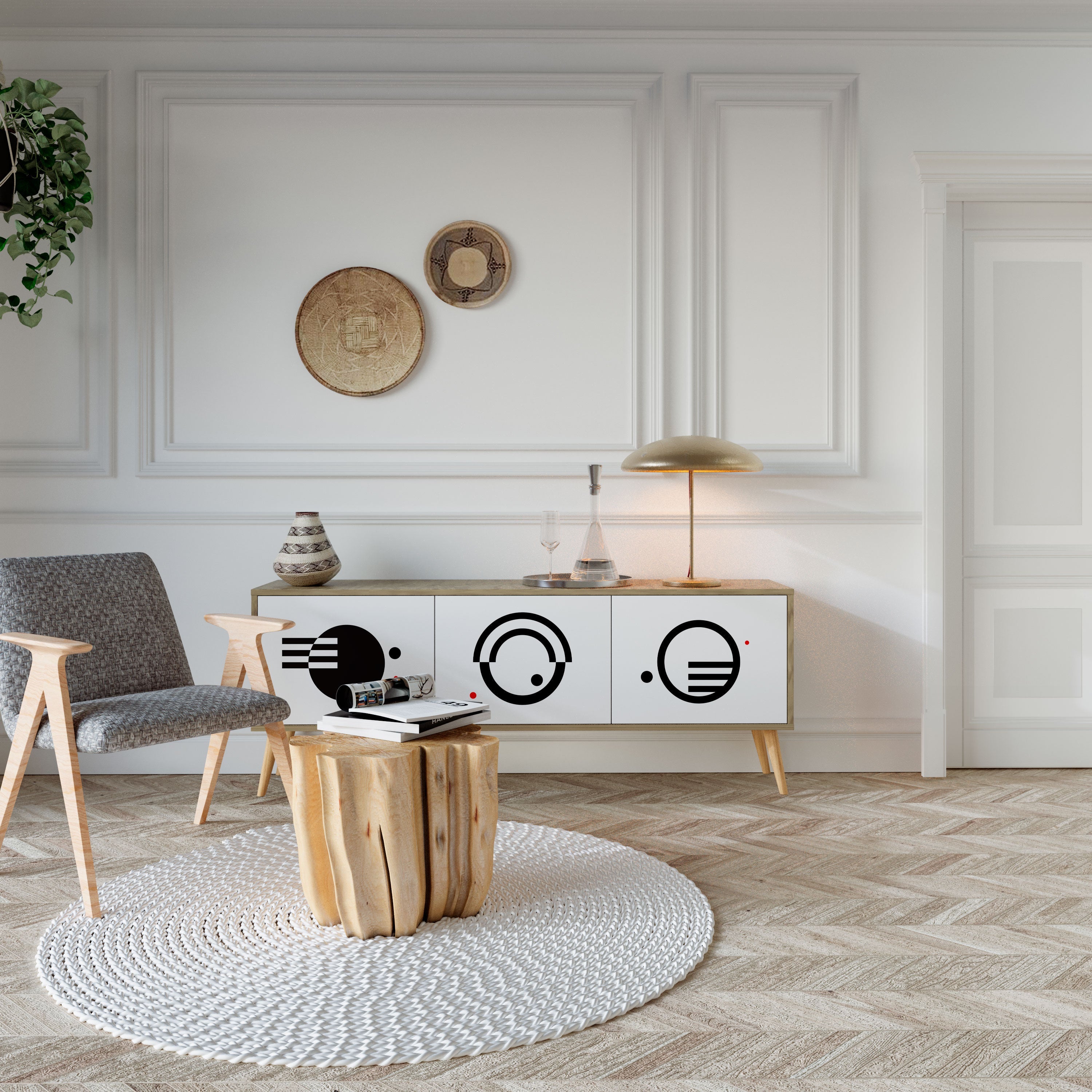 BLACK AND WHITE COMBINATION TV-Lowboard mit 3 Türen in Eiche-Optik