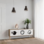 BLACK AND WHITE COMBINATION 3-Door TV Stand in Oak Effect