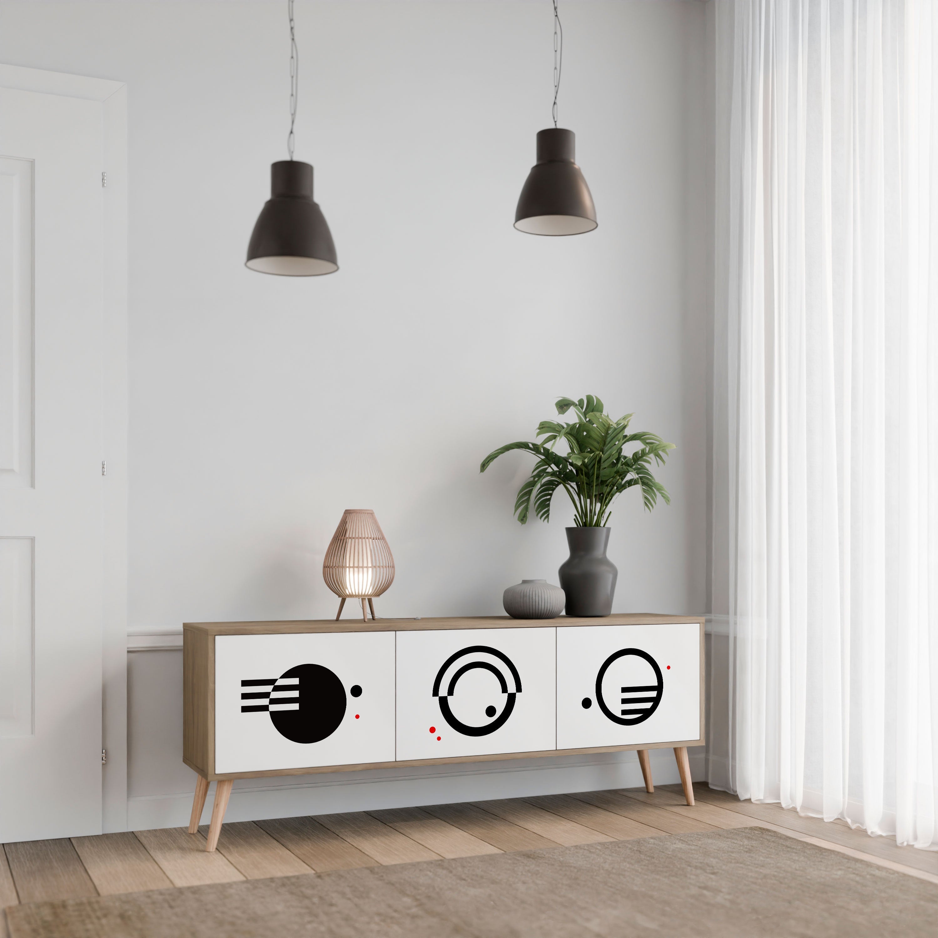 BLACK AND WHITE COMBINATION TV-Lowboard mit 3 Türen in Eiche-Optik