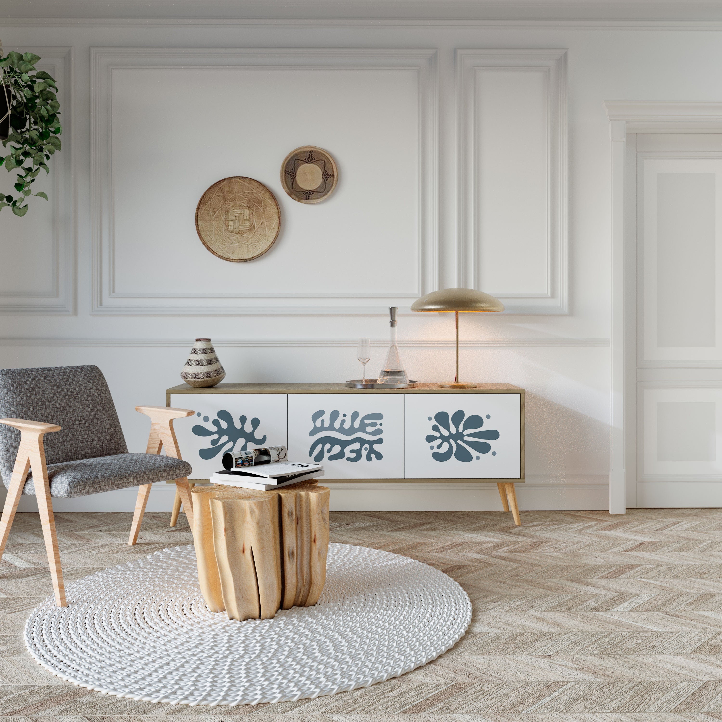 WONDERLAND VEGETATION TV-Lowboard mit 3 Türen in Eiche-Optik