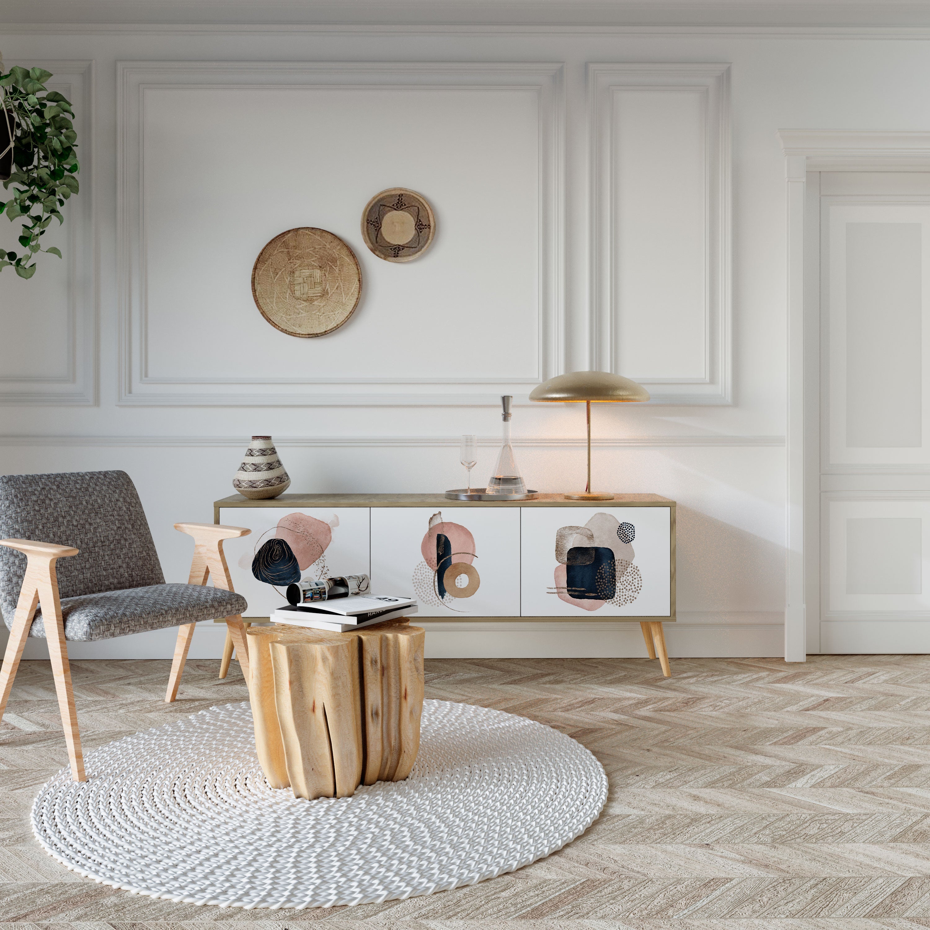 COLORFUL SHAPES TV-Lowboard mit 3 Türen in Eiche-Optik