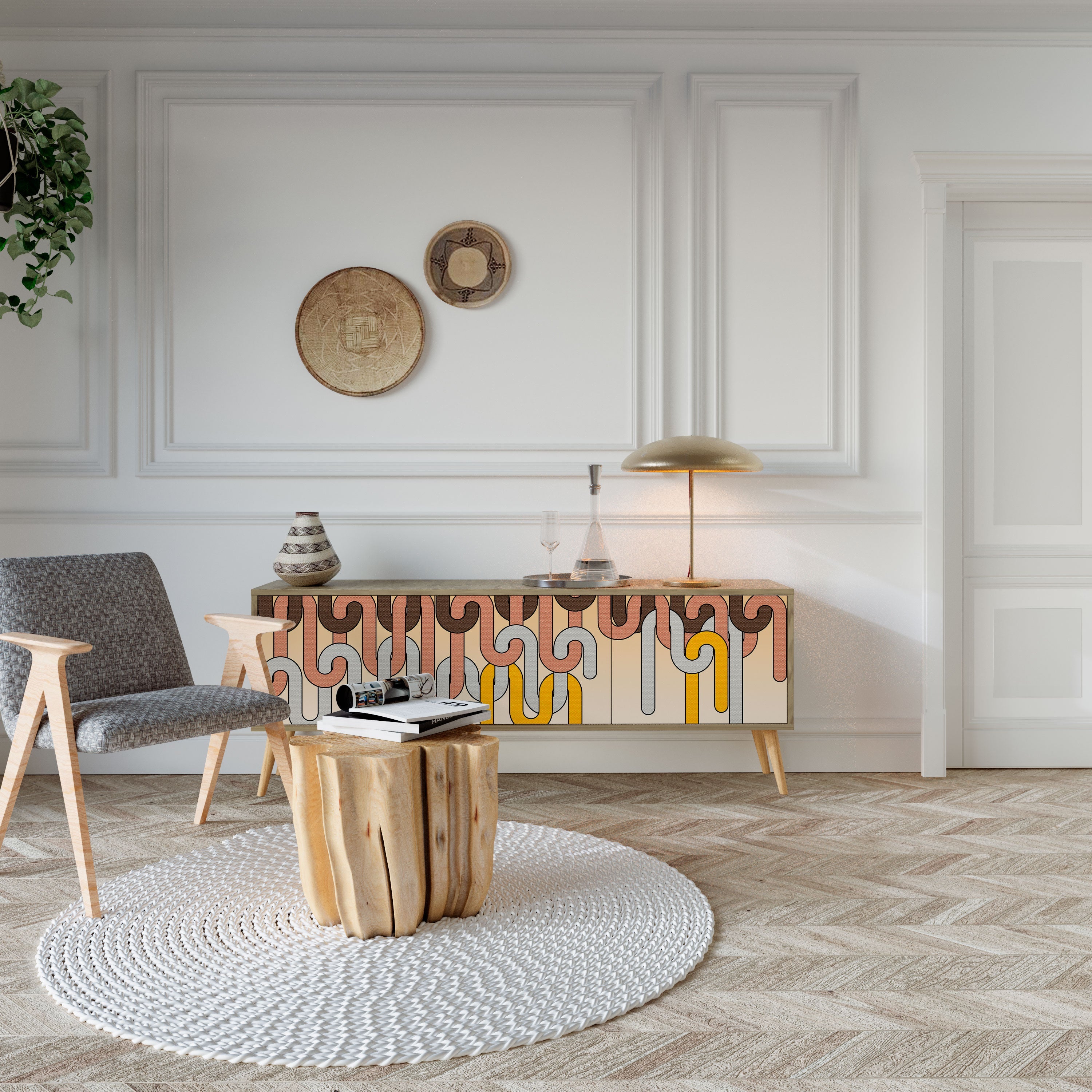 COLORFUL STRINGS TV-Lowboard mit 3 Türen in Eiche-Optik