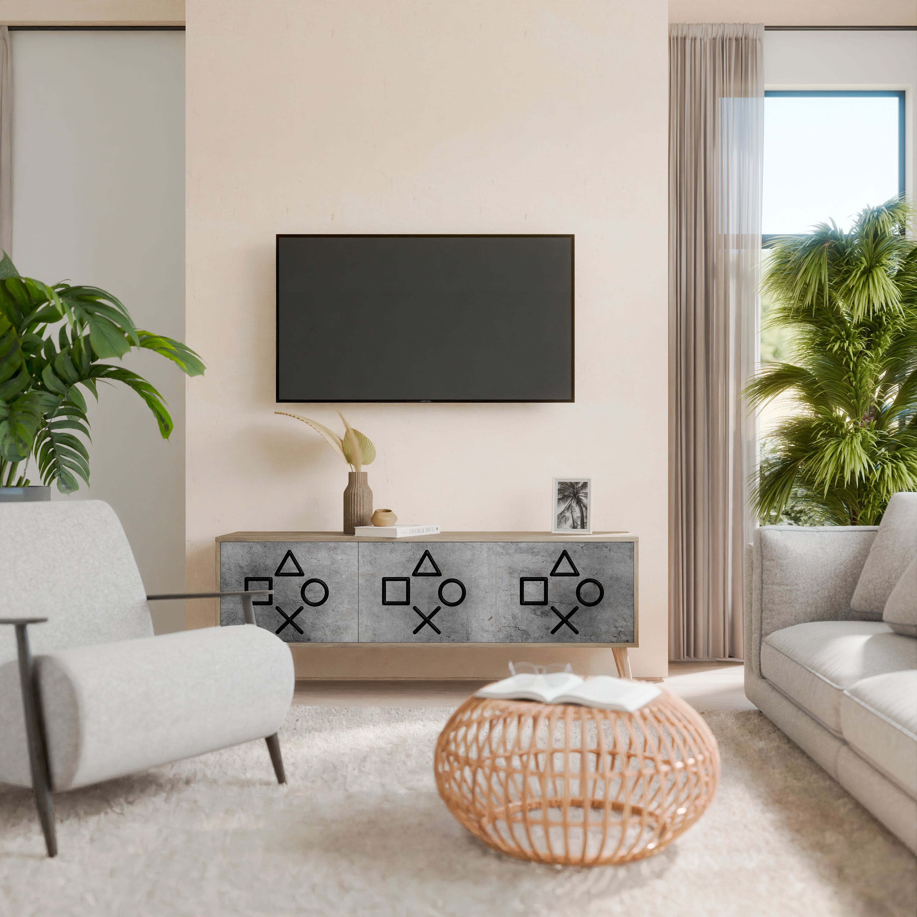 GAMER CHOICE TV-Lowboard mit 3 Türen in Eiche-Optik