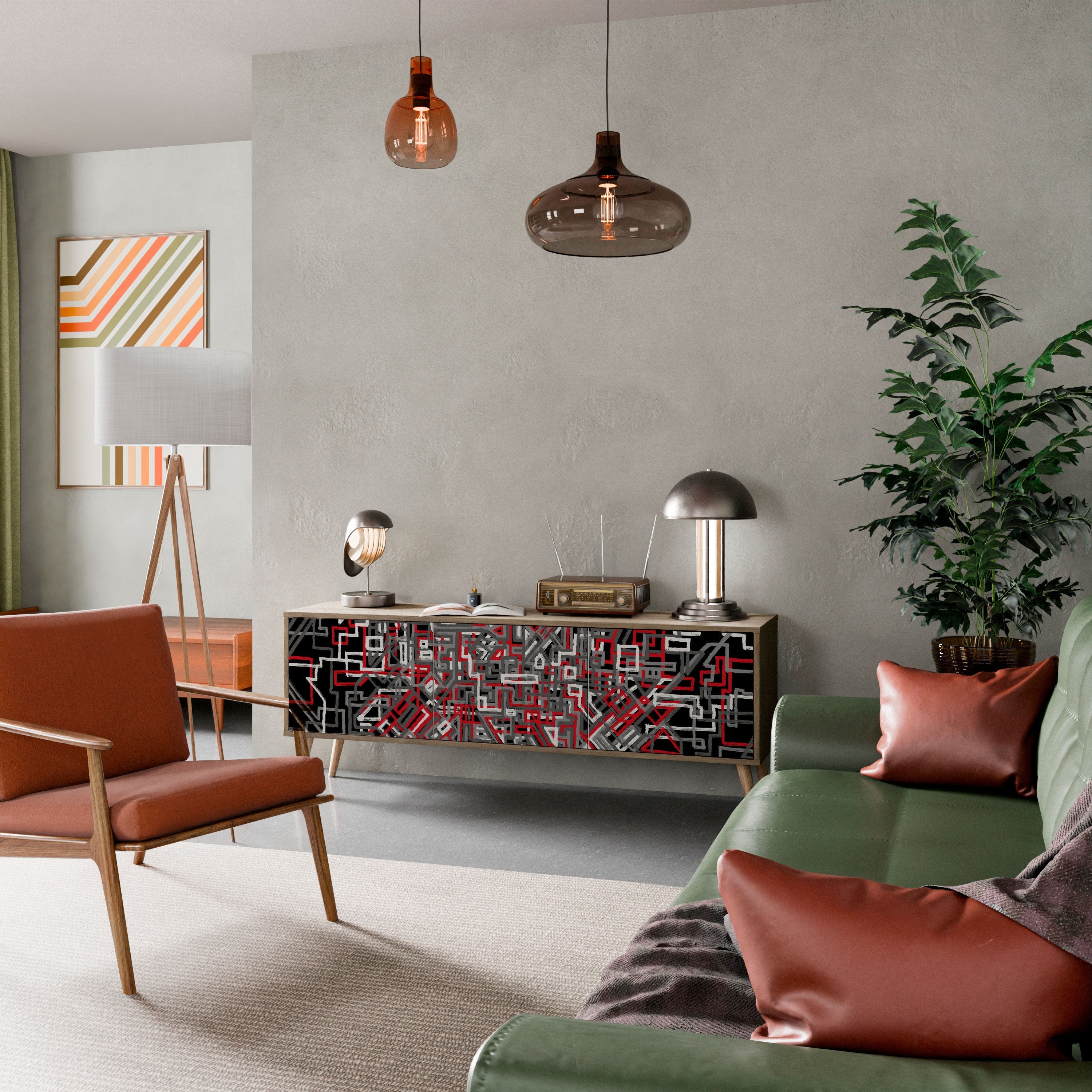 BROKEN LINES TV-Lowboard mit 3 Türen in Eiche-Optik