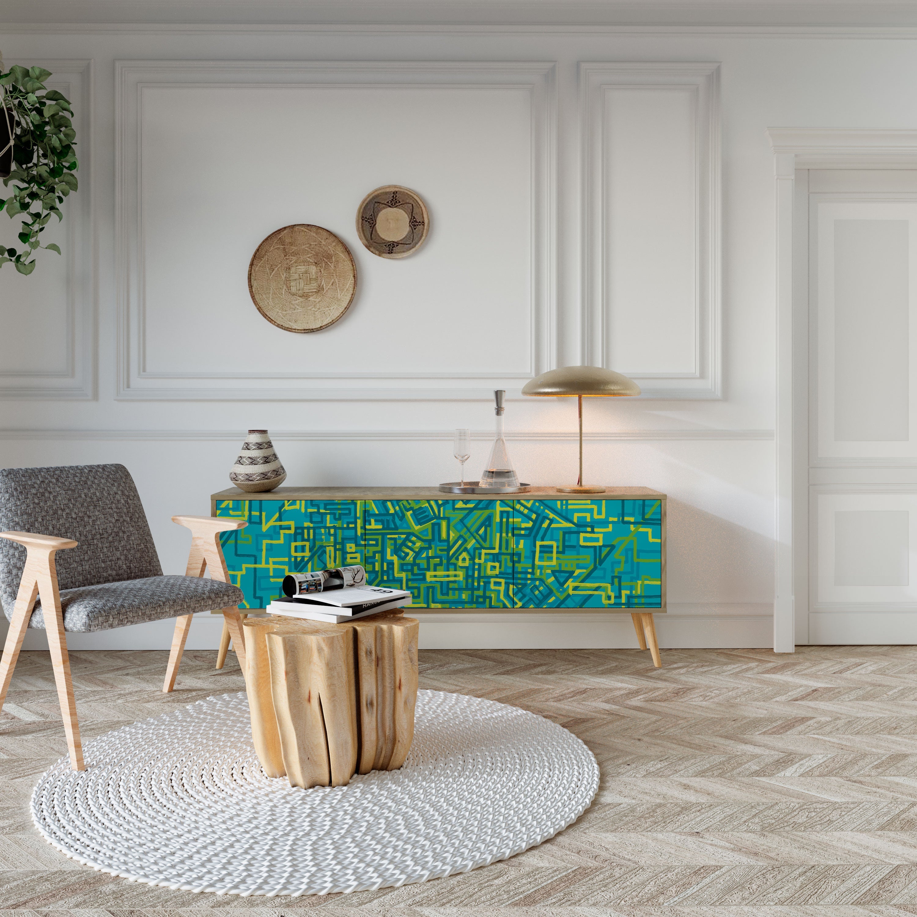 NOSTALGIC MEMORIES TV-Lowboard mit 3 Türen in Eiche-Optik