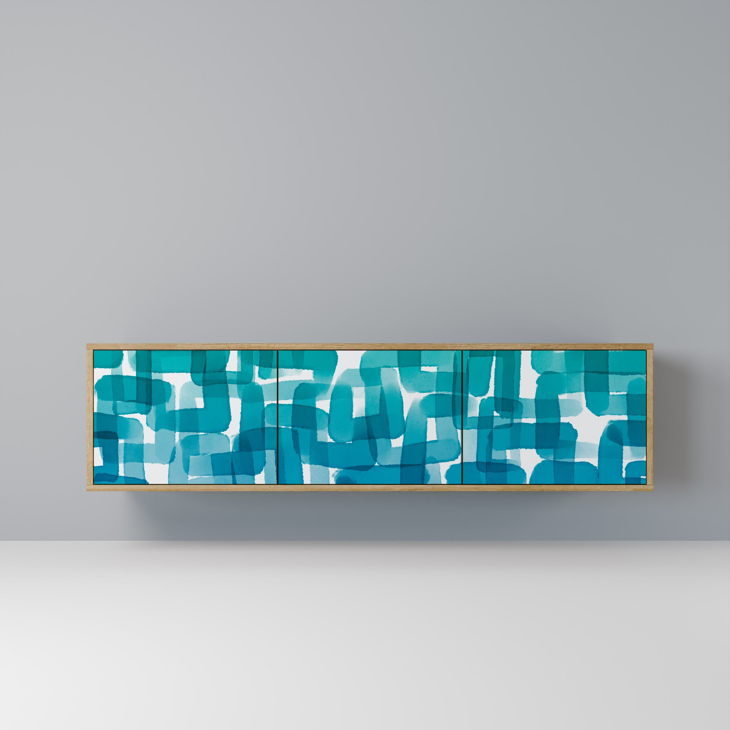 TURQUOISE RECTANGLES TV-Lowboard mit 3 Türen in Eiche-Optik