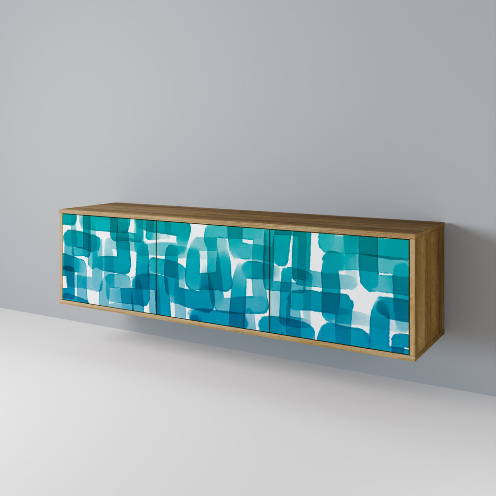 TURQUOISE RECTANGLES TV-Lowboard mit 3 Türen in Eiche-Optik