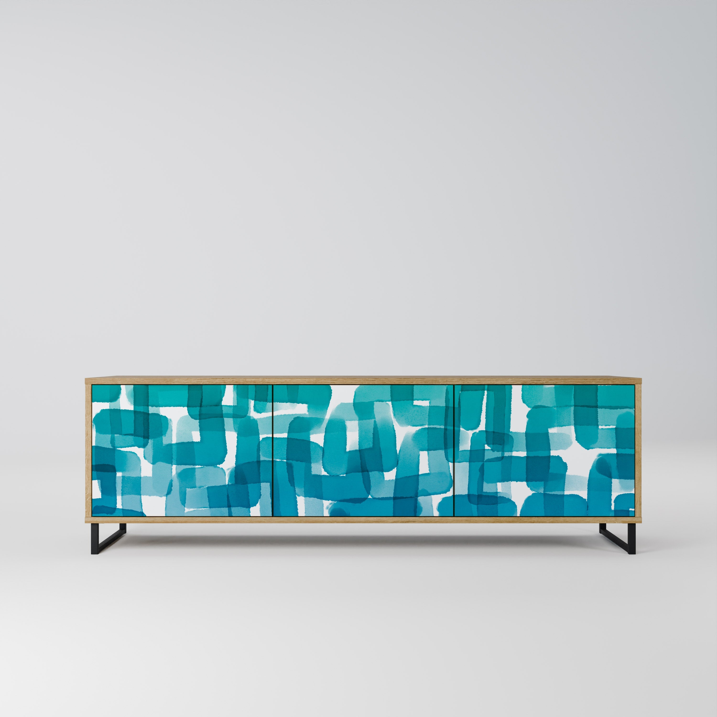 TURQUOISE RECTANGLES TV-Lowboard mit 3 Türen in Eiche-Optik