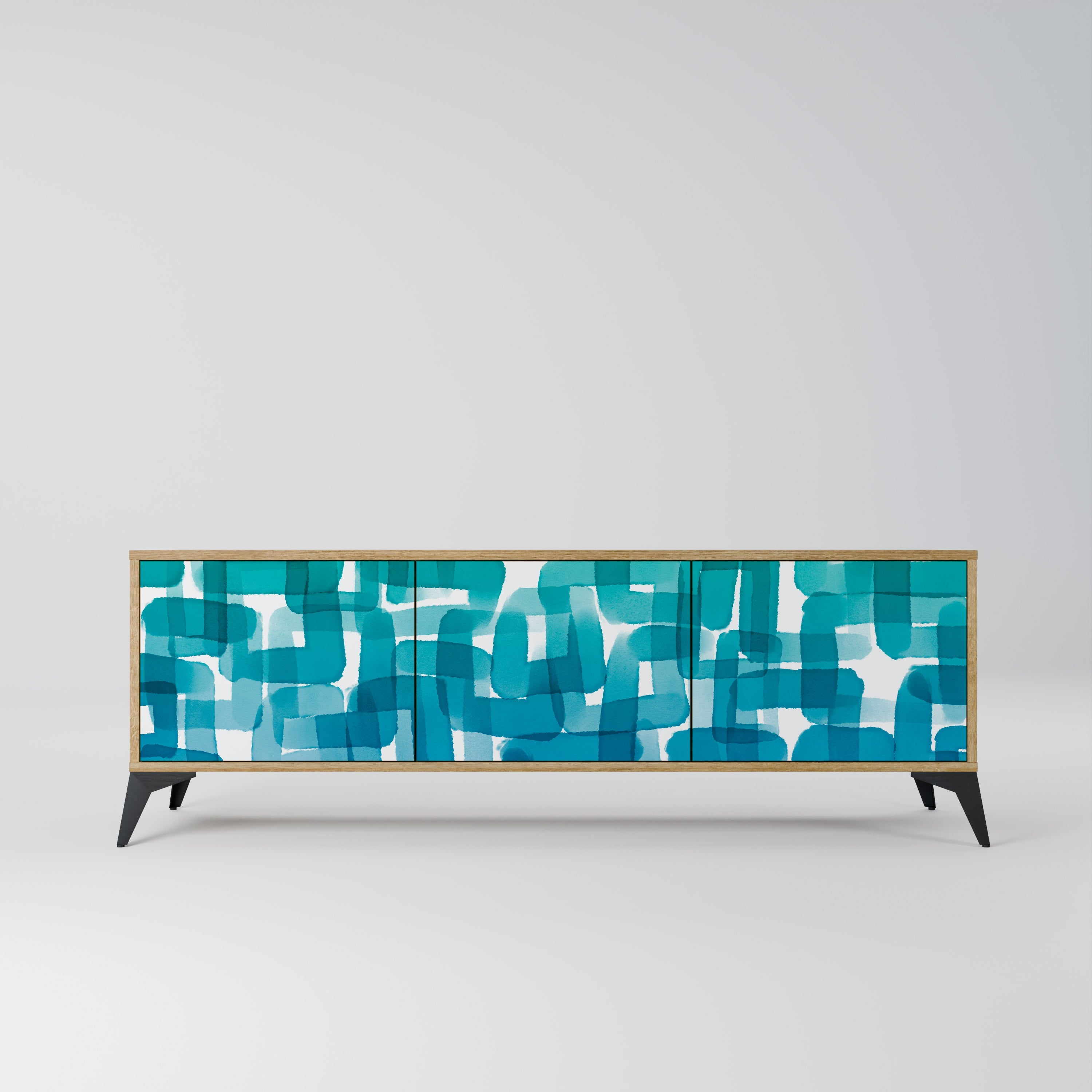 TURQUOISE RECTANGLES TV-Lowboard mit 3 Türen in Eiche-Optik