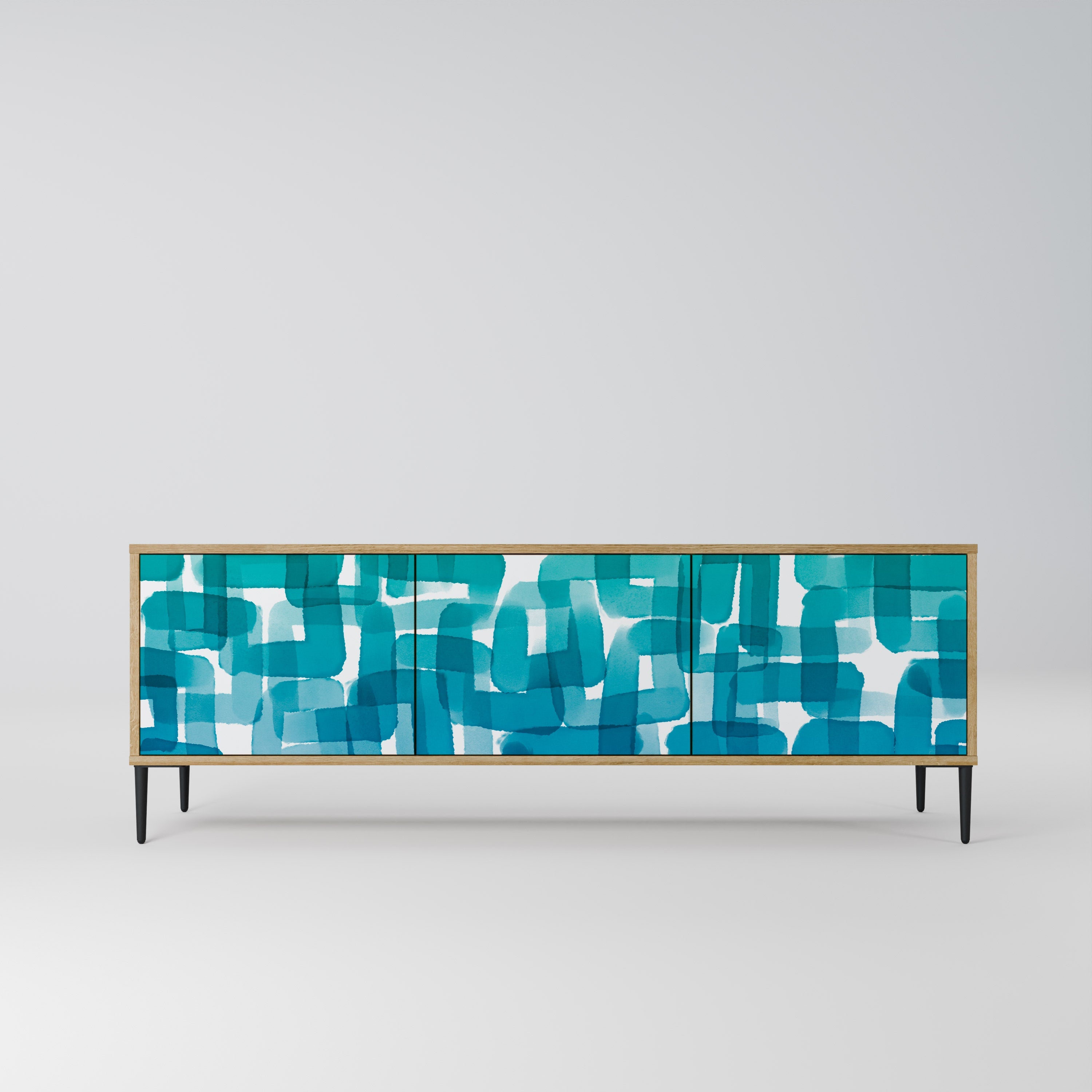 TURQUOISE RECTANGLES TV-Lowboard mit 3 Türen in Eiche-Optik