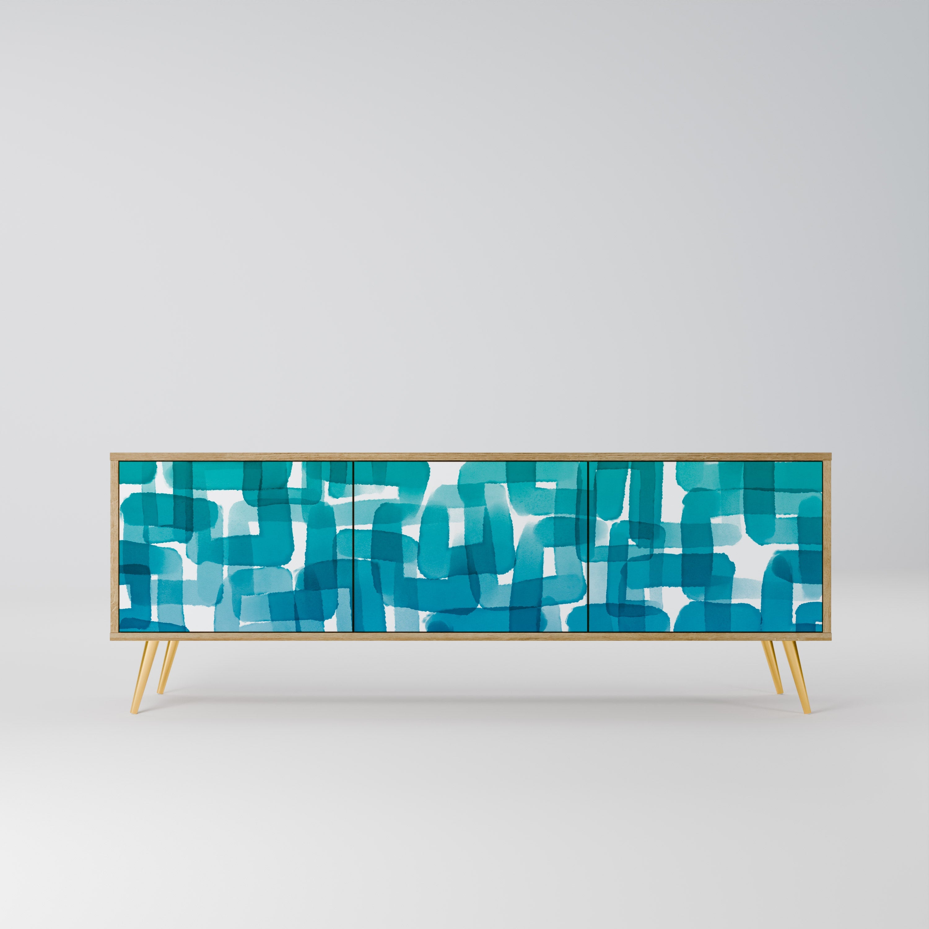 TURQUOISE RECTANGLES TV-Lowboard mit 3 Türen in Eiche-Optik