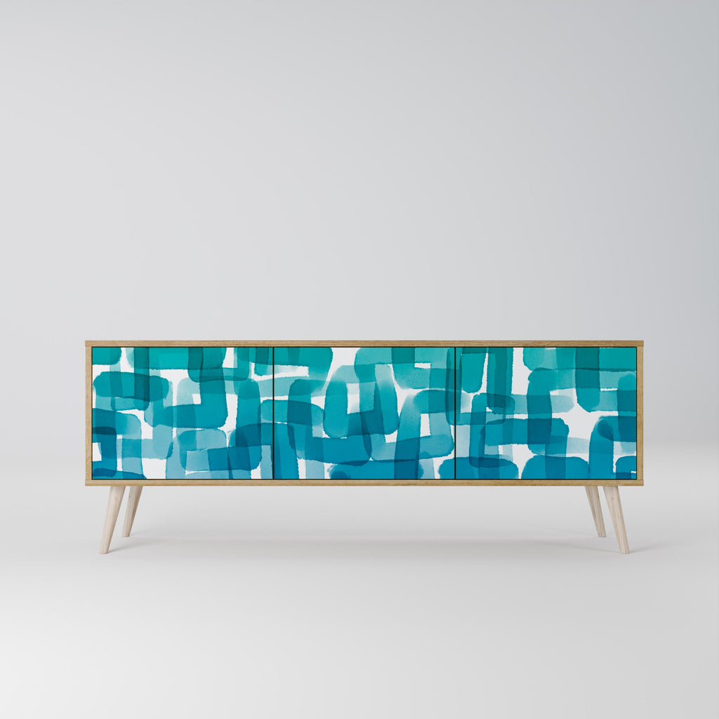 TURQUOISE RECTANGLES TV-Lowboard mit 3 Türen in Eiche-Optik