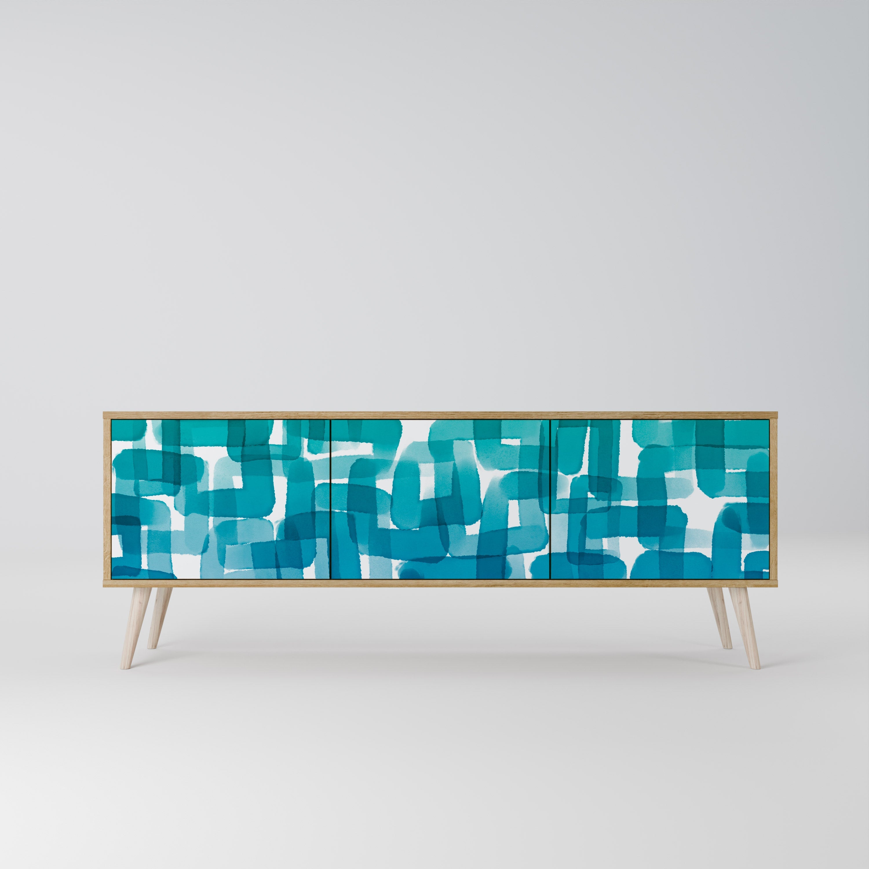 TURQUOISE RECTANGLES TV-Lowboard mit 3 Türen in Eiche-Optik