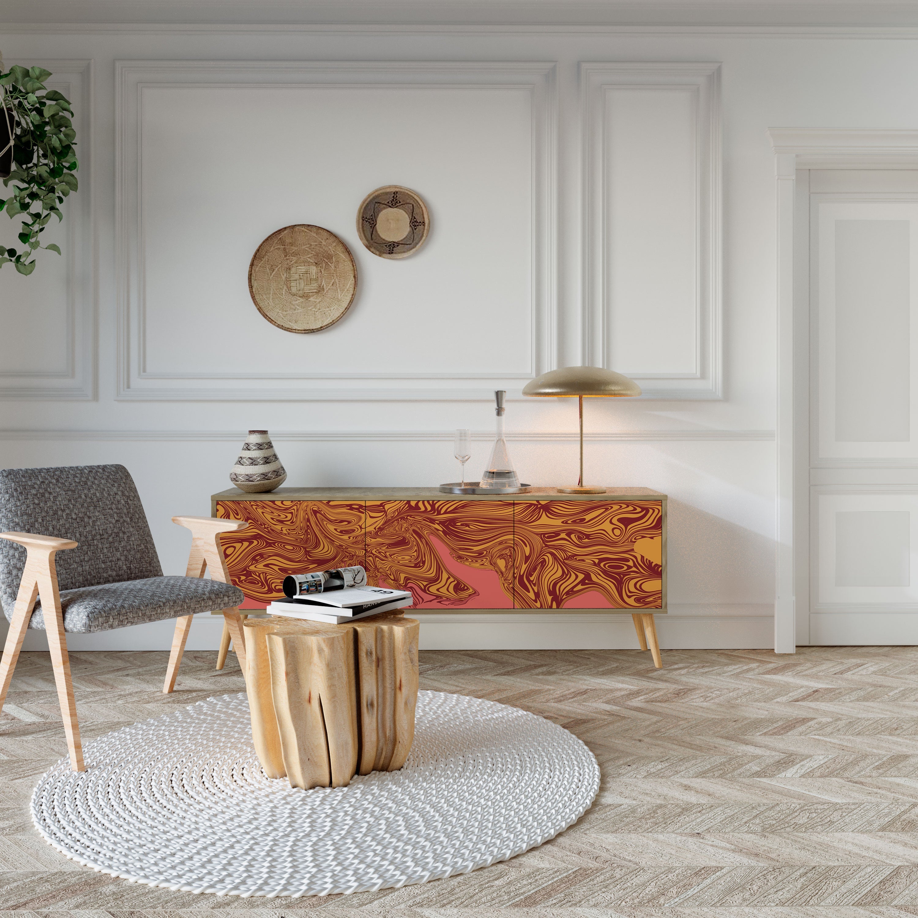 FLOATING THOUGHTS TV-Lowboard mit 3 Türen in Eiche-Optik